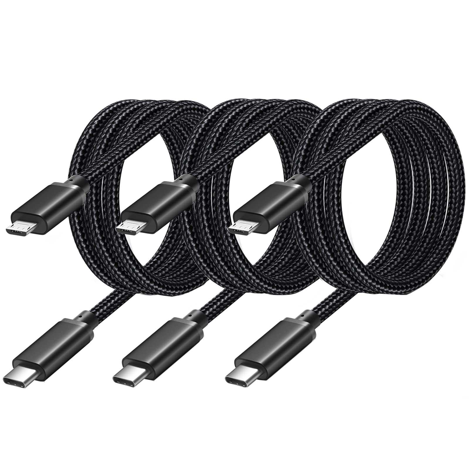 3 Pack USB-C to Micro USB Cable 3.3ft - Fast Charging & Data Sync Braided Nylon Cable for Kindle, PS4, Xbox One, Samsung Galaxy S7/S6/S5, GPS Devices - Durable OTG Charger Cord for Home, Office & Travel Use