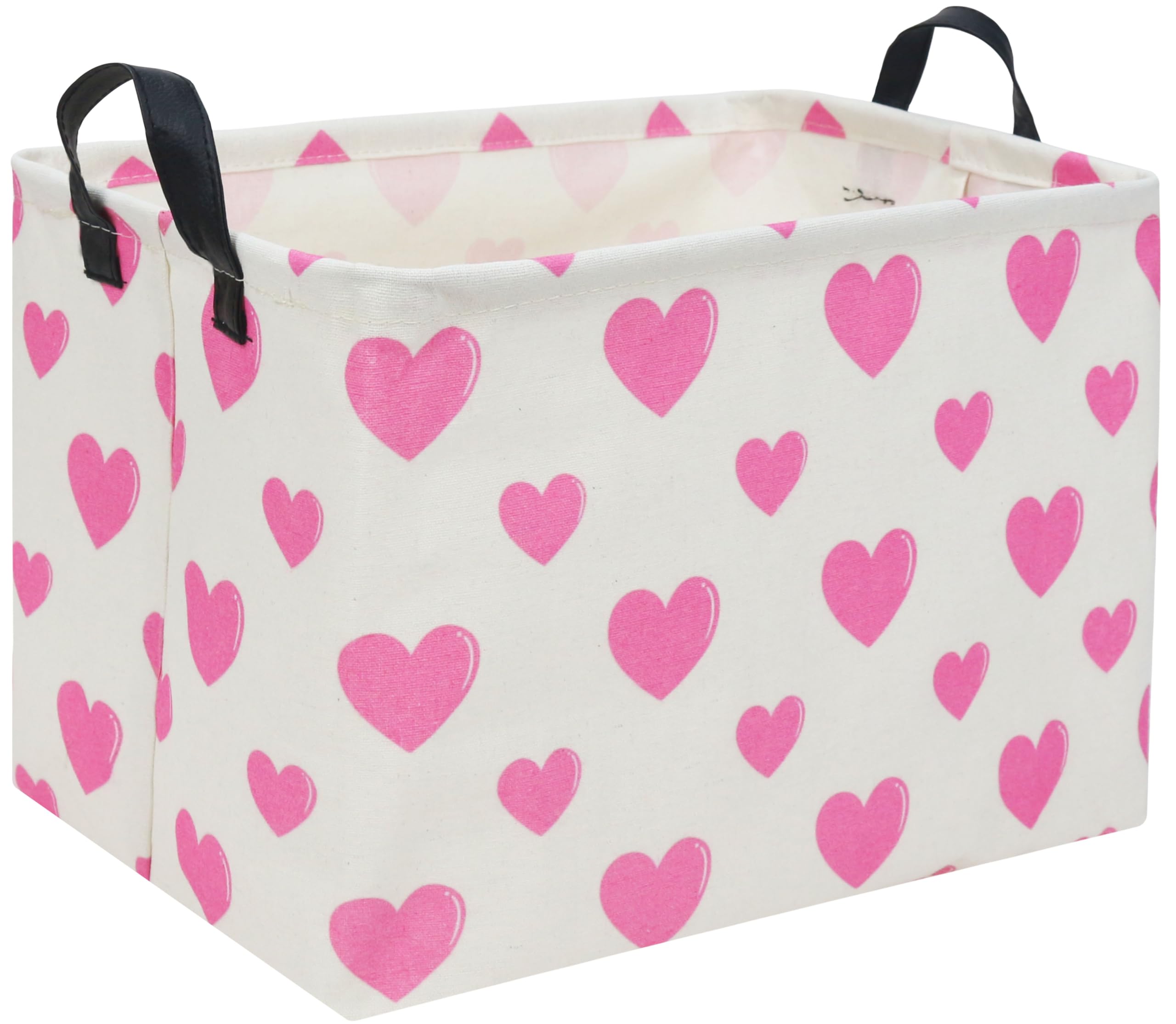 Pink Heart-Shaped Rectangular Toy Storage Basket for Baby Girls - Cute Kids Room Organizer Bin for Toys, Books & Decor - Perfect Gift for Nursery, Playroom & Bedroom (Pink Love)