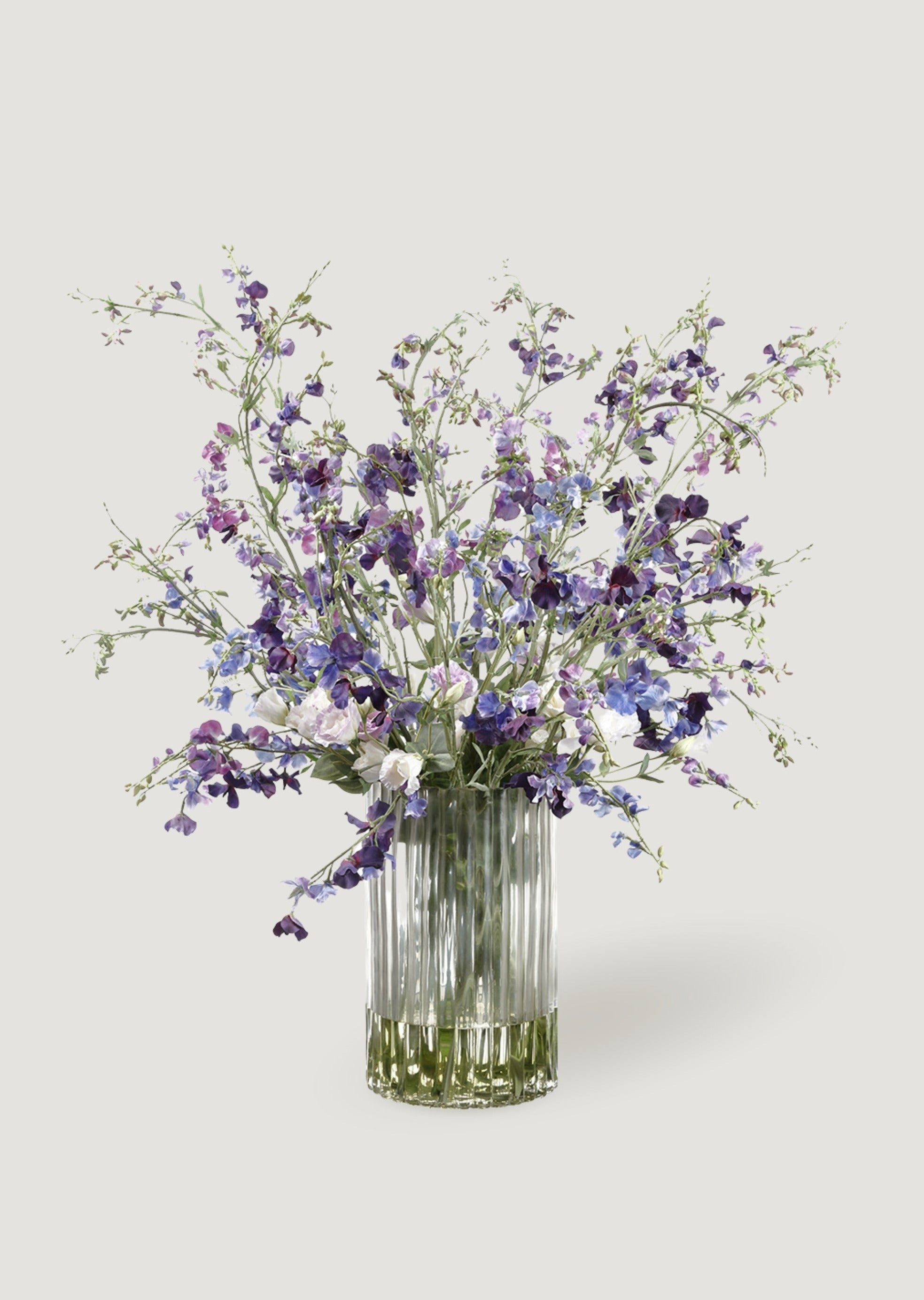 Purple Faux Sweet Pea Flower Arrangement in Glass Vase - 47