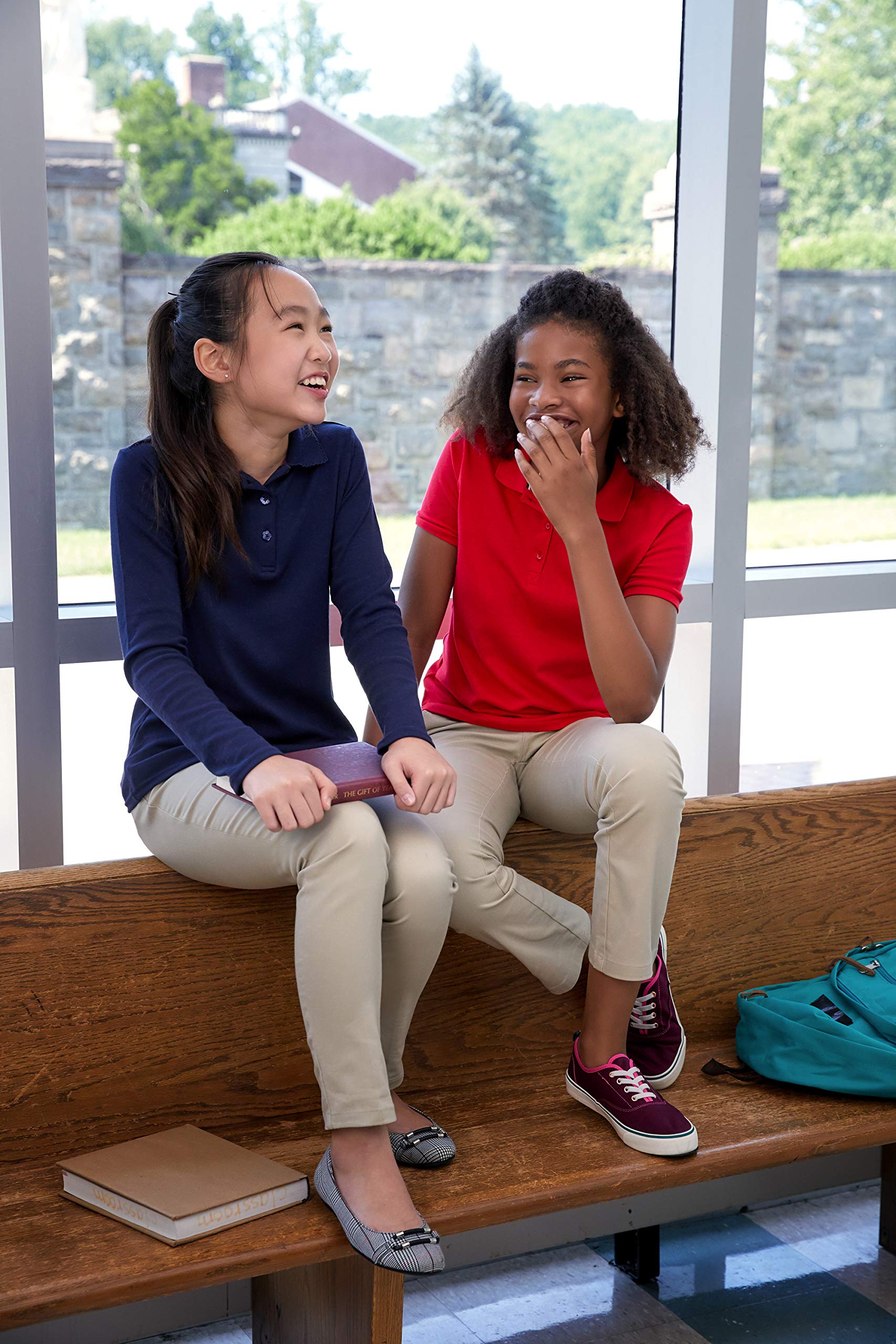 French Toast Girls' Long Sleeve Polo Shirt with Picot Collar - School Uniform Top for Girls (Standard & Plus Size) - Perfect for School Days, Field Trips & Special Occasions