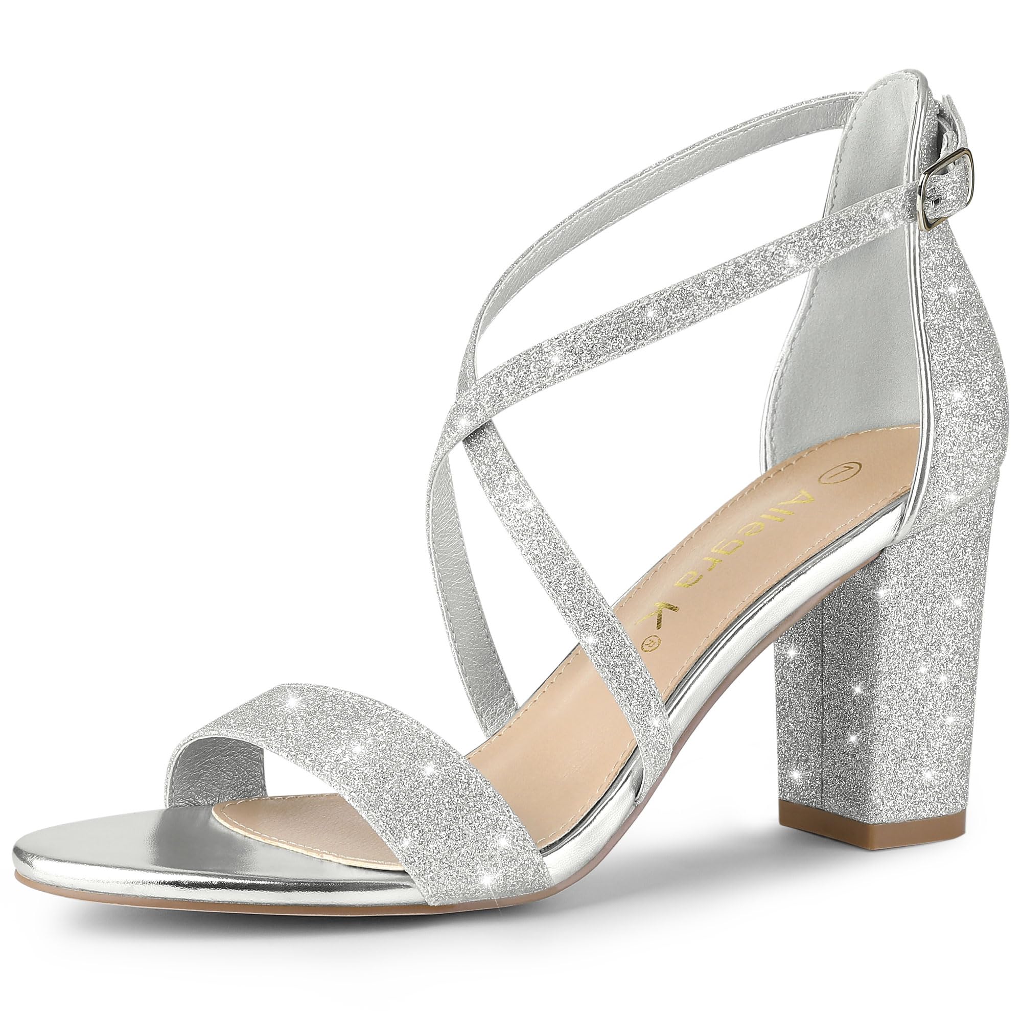 Allegra K Women's Glitter Crisscross Strap Block Heel Sandals - Elegant Party Shoes for Weddings, Prom & Evening Events