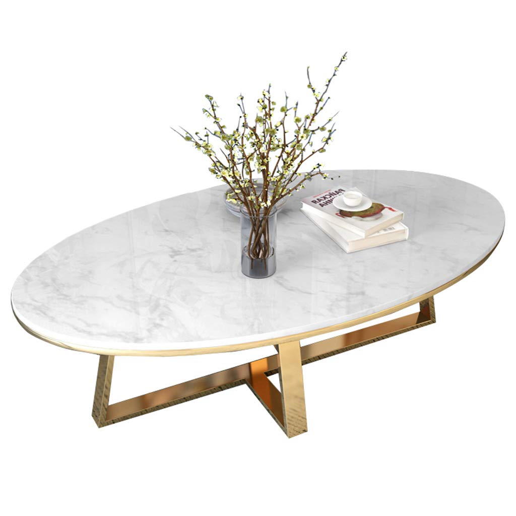 White Oval Marble Coffee Table - Modern Living Room End Table for Small Spaces | Durable & Stylish Occasional Furniture for Home Decor & Entertaining