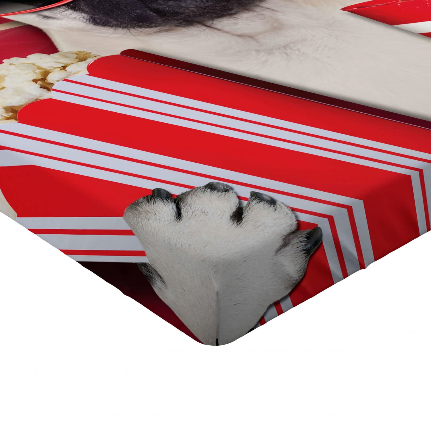 Ambesonne Pug Fitted Sheet - Funny Dog Movie Theme - Twin XL Size for Cozy Bedding