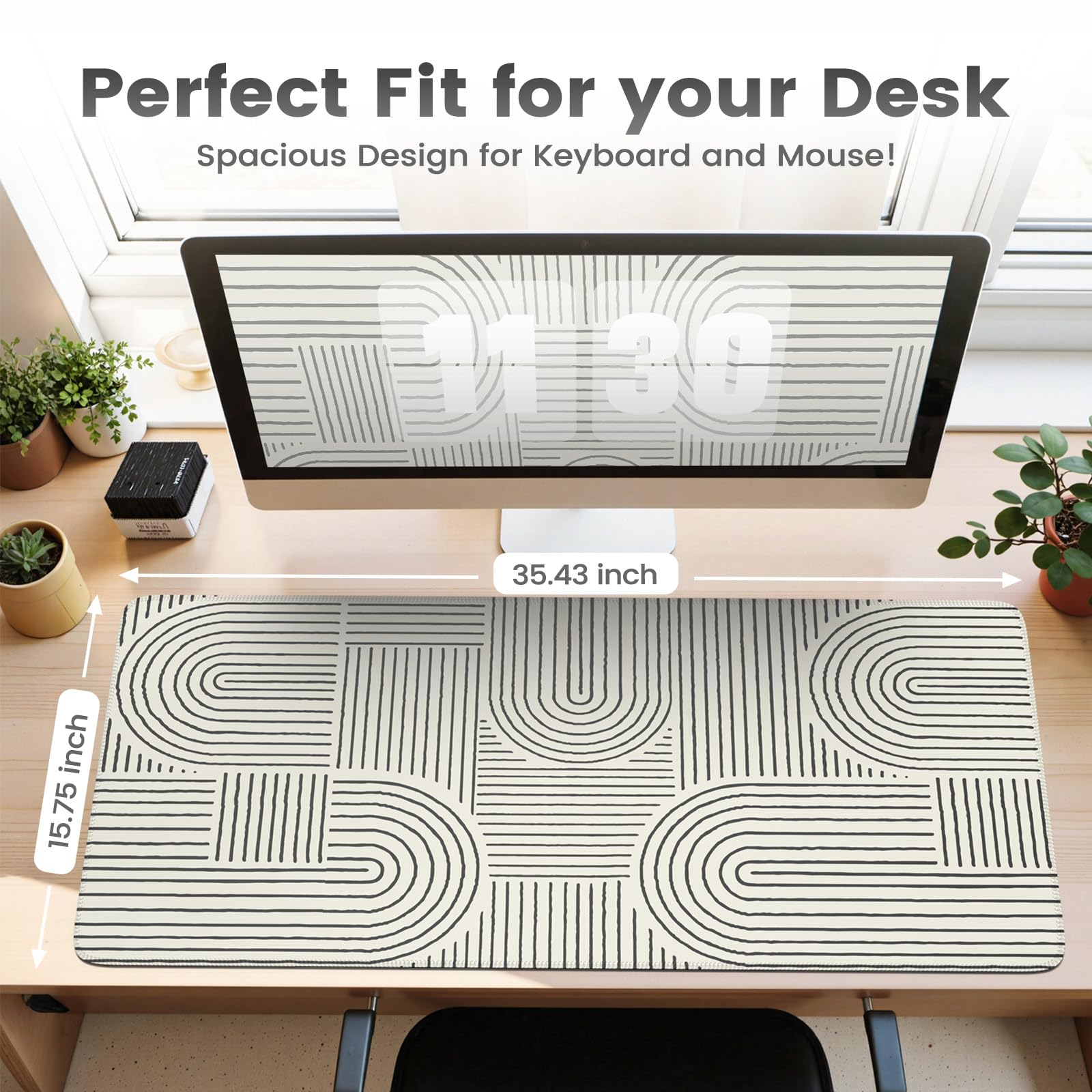 iCasso White Desk Mat - Large Anti-Slip Mouse Pad with Stitched Edges, Cute Keyboard Pad for Computer Workstation | Perfect for Office, Gaming & Home Office Setup