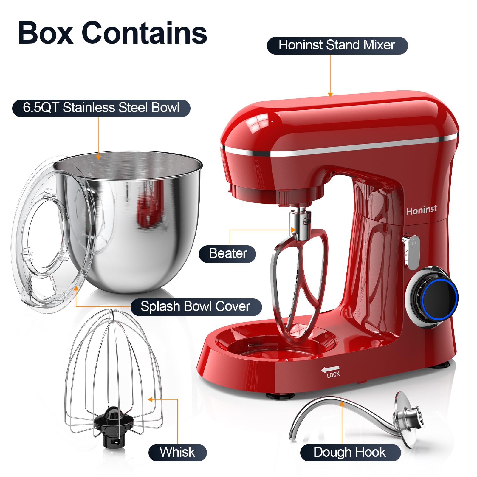 6.5QT 10-Speed Tilt-Head Electric Stand Mixer - 3-in-1 Kitchen Mixer with Stainless Steel Bowl, Dough Hook, Whisk & Beater - Professional Baking Mixer for Cakes, Cookies, Bread & Dough - Perfect for Home Bakers & Cooking Enthusiasts (Red)