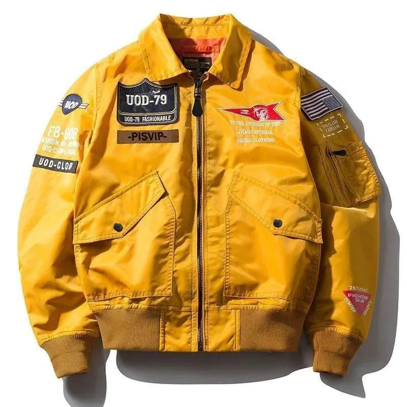 To The Moon Military Bomber Jacket for Men - Stylish Aviator Flight Jacket with Warm Lining - Perfect for Outdoor Adventures, Casual Wear & Street Fashion