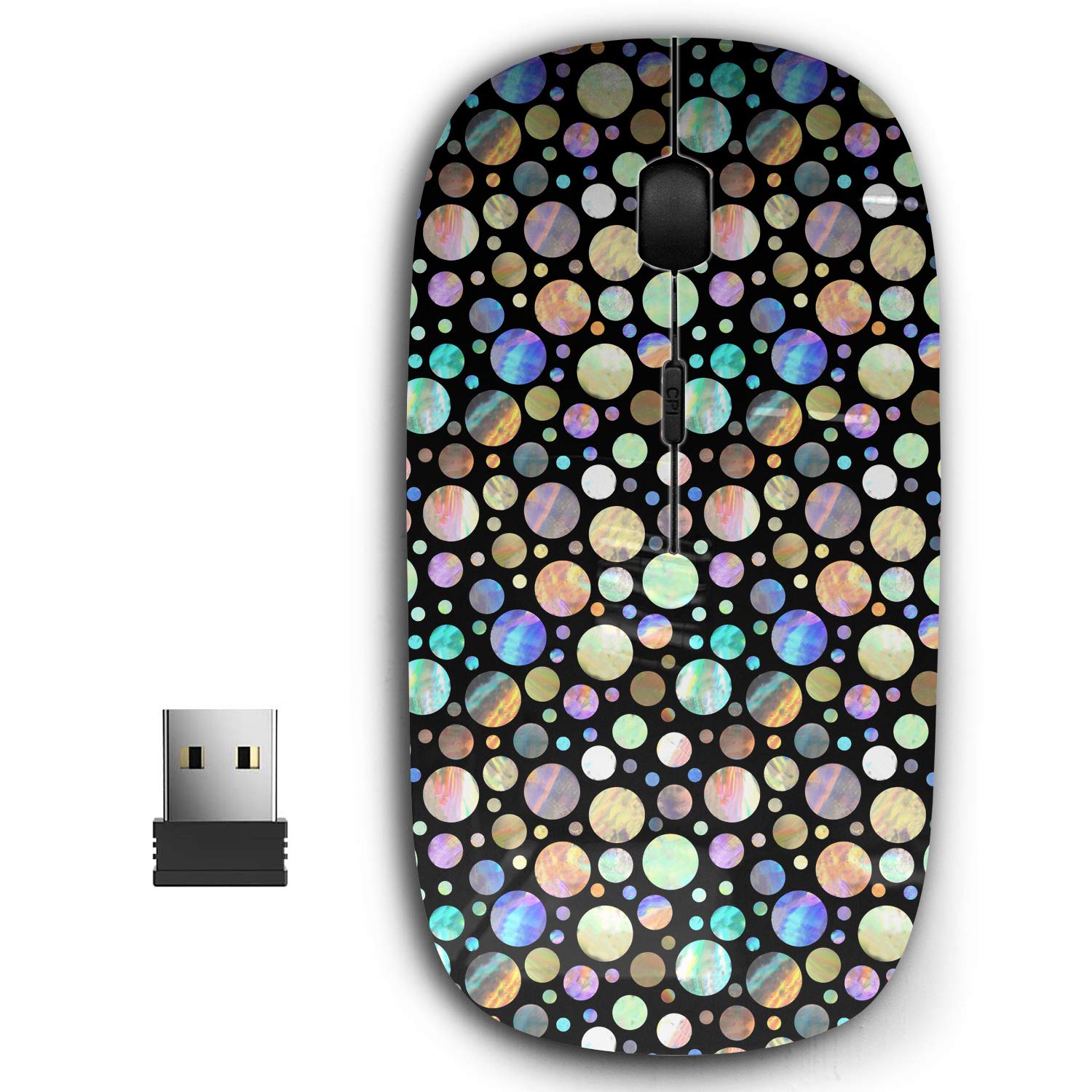 2.4G Ergonomic Wireless Mouse with Nano Receiver, Portable USB Mouse for PC, Laptop, Computer, Notebook - Holographic Metal Design for Office, Gaming, and Travel Use
