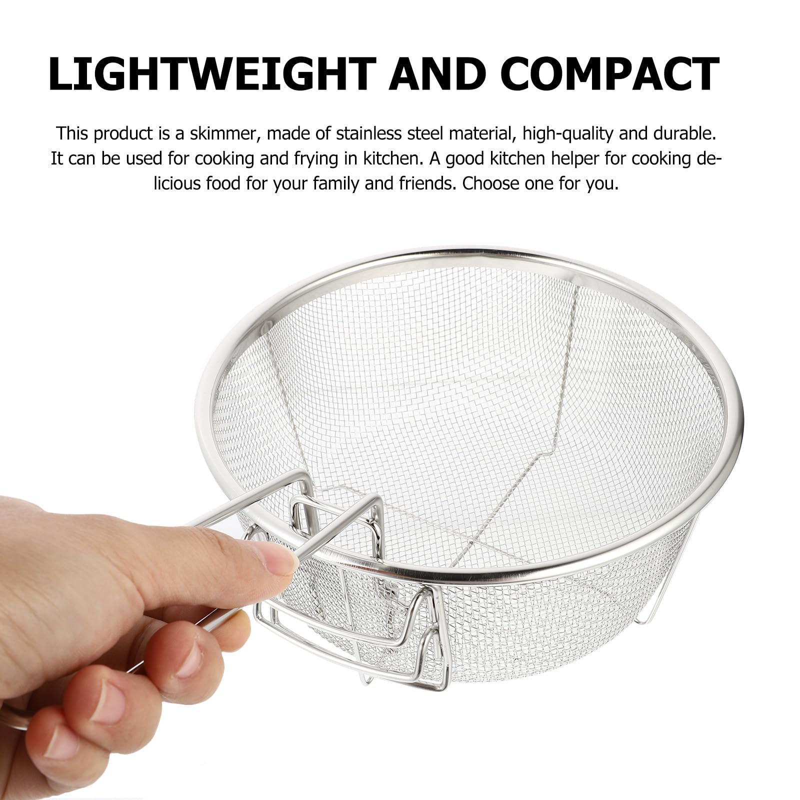Stainless Steel Round Wire Fry Basket - Heavy Duty Mesh Skimmer Strainer for French Fries, Chicken, and More | Perfect for Deep Frying, Dish Draining & Kitchen Use