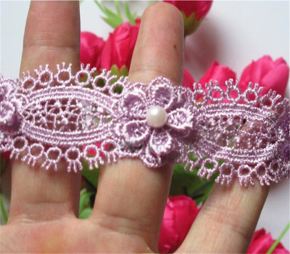 1 Yard Vintage Style Flower Pearl Bead Eyelash Lace Trim - 1-1/5