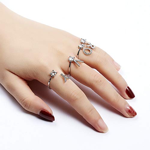 2PC Initial Letter Ring Set for Women - Gold & Silver Diamond Rhinestone Studded Zirconia Open Adjustable Rings | Personalized Jewelry Gift for Her | Perfect for Birthdays, Anniversaries & Valentine's Day