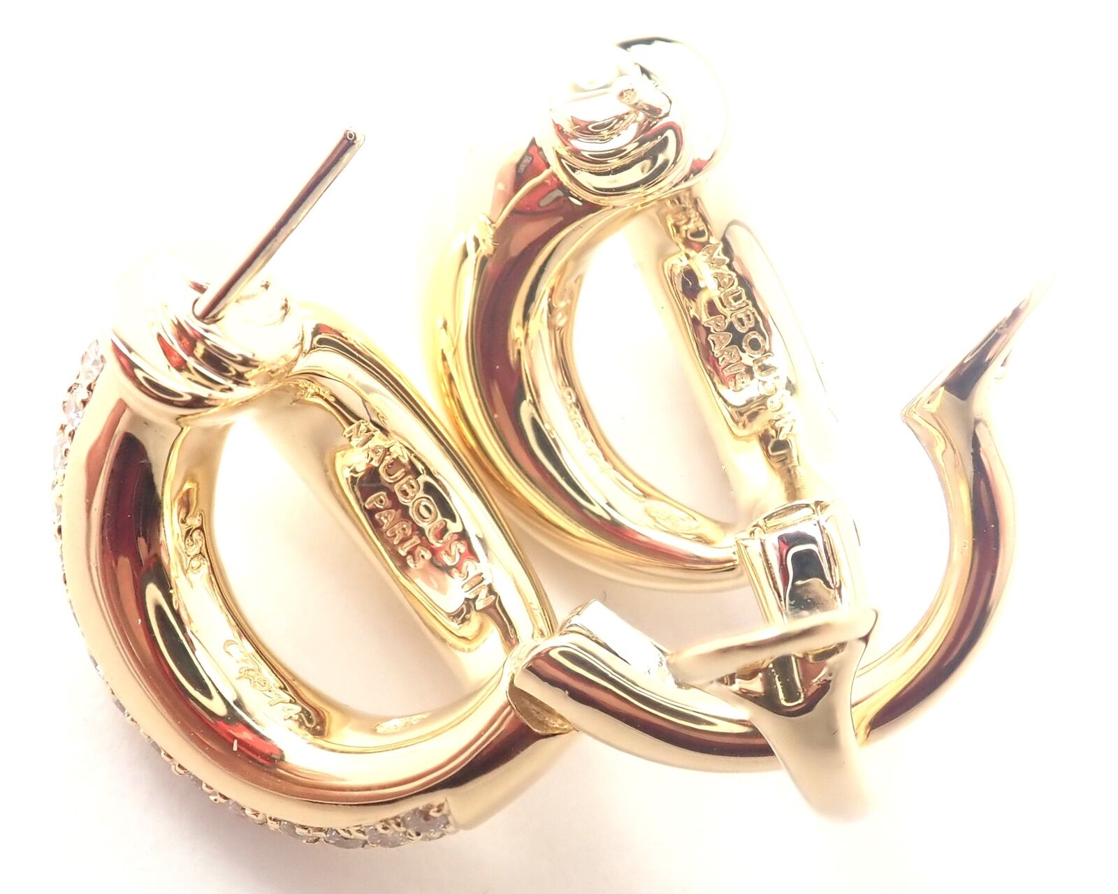 Authentic Mauboussin Paris 18K Yellow Gold Diamond Double Hoop Earrings for Women - Luxury French Jewelry for Parties, Weddings & Special Occasions