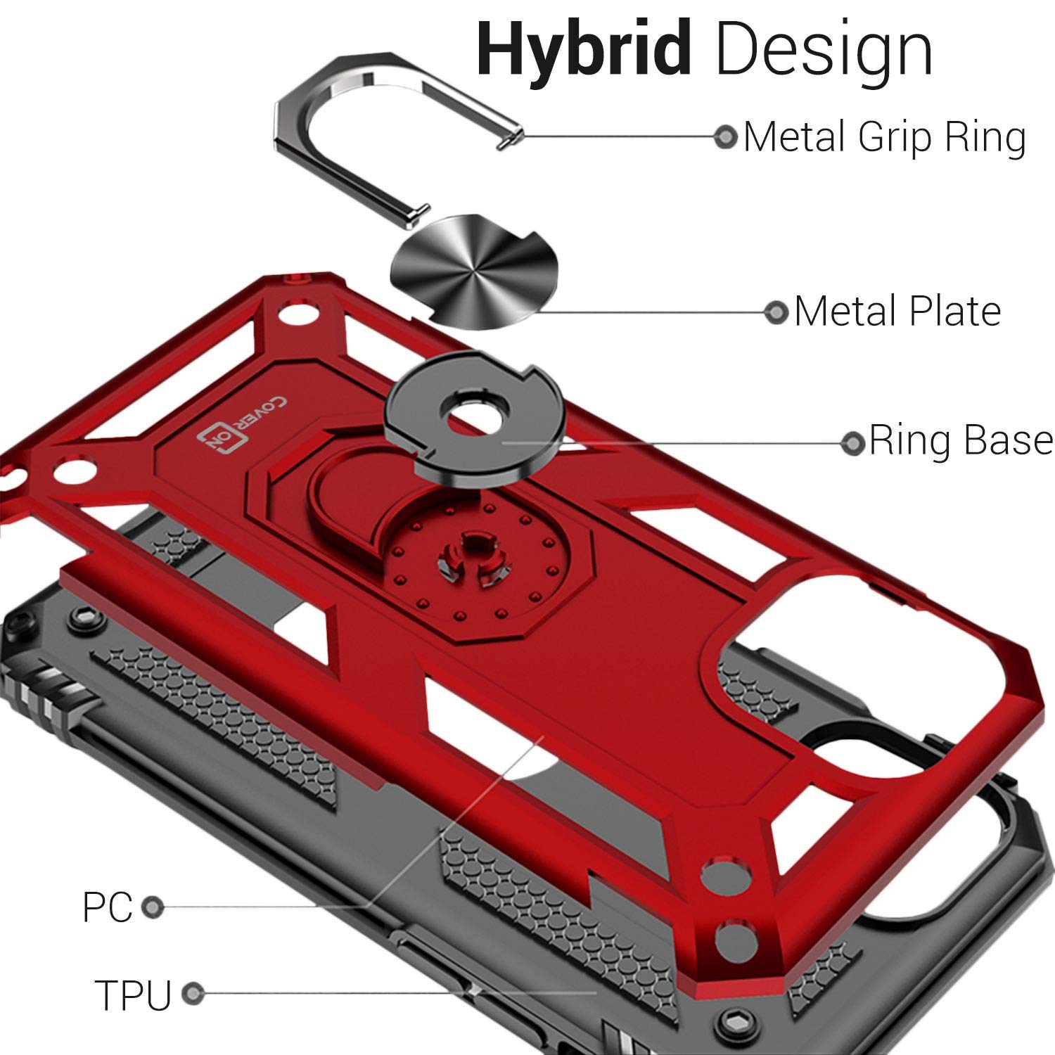 Premium Metal Ring Holder & Kickstand Case for iPhone 11 Pro (2019) - Anti-Slip Grip, 360° Rotating Stand - Perfect for Watching Videos, Video Calls & Hands-Free Use - Red Protective Cover