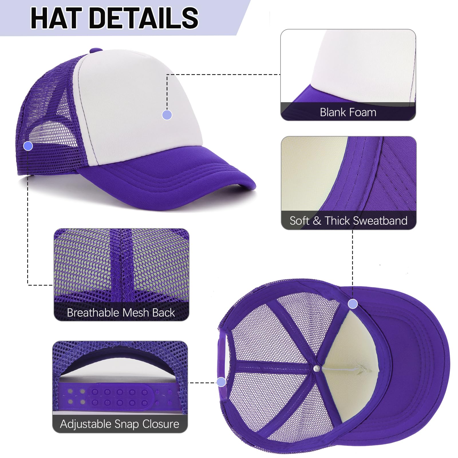 Ultrafun 10 Pack Blank Trucker Hats - Bulk Sublimation Baseball Caps for Men & Women - Adjustable Mesh Back for Comfort - Perfect for Sports, Outdoor Activities & Custom Printing