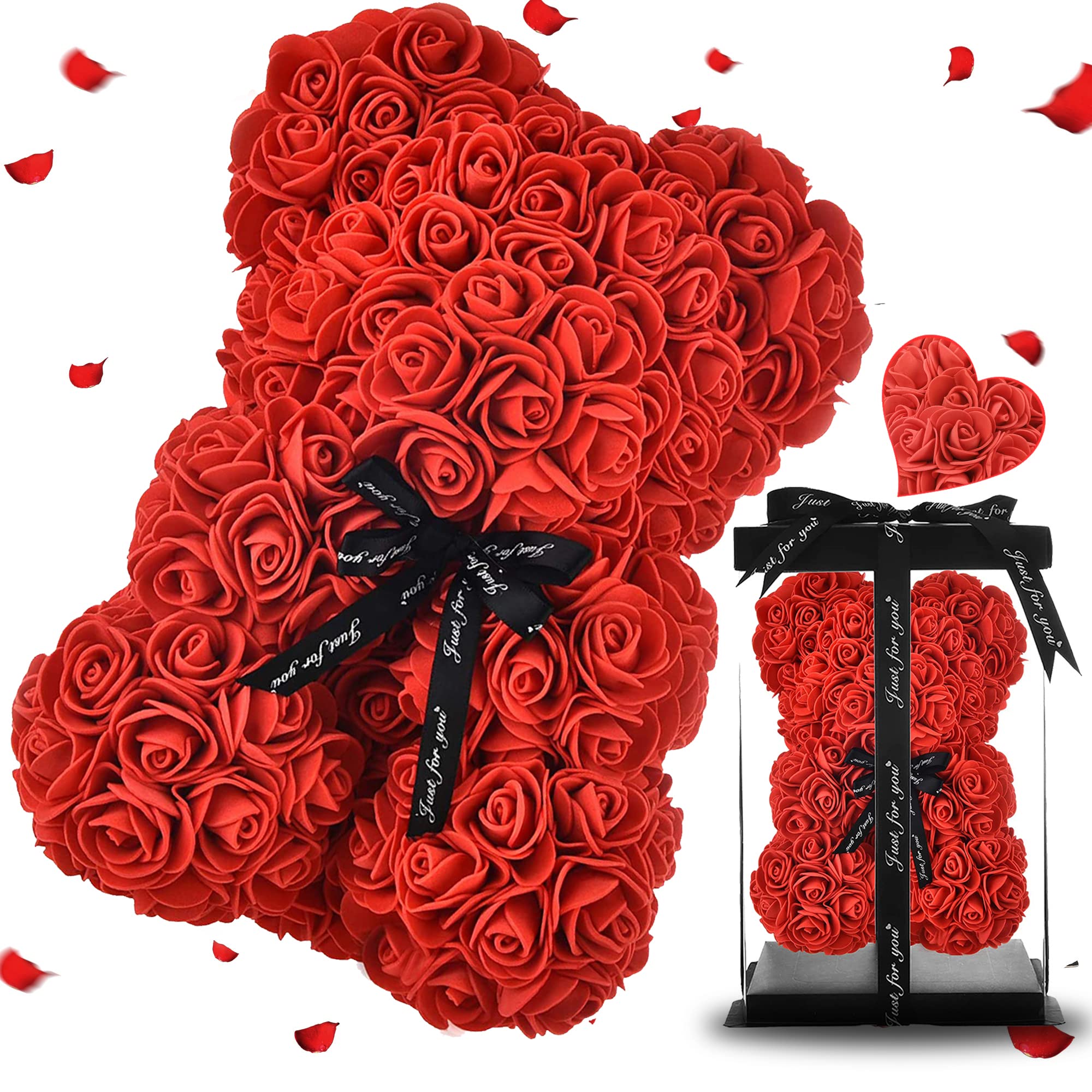 Rose Teddy Bear Gift for Mom - Valentine's Day, Mother's Day, Birthday & Anniversary Present for Women (Red, with Gift Box) | Romantic Home Decor & Special Occasion Keepsake