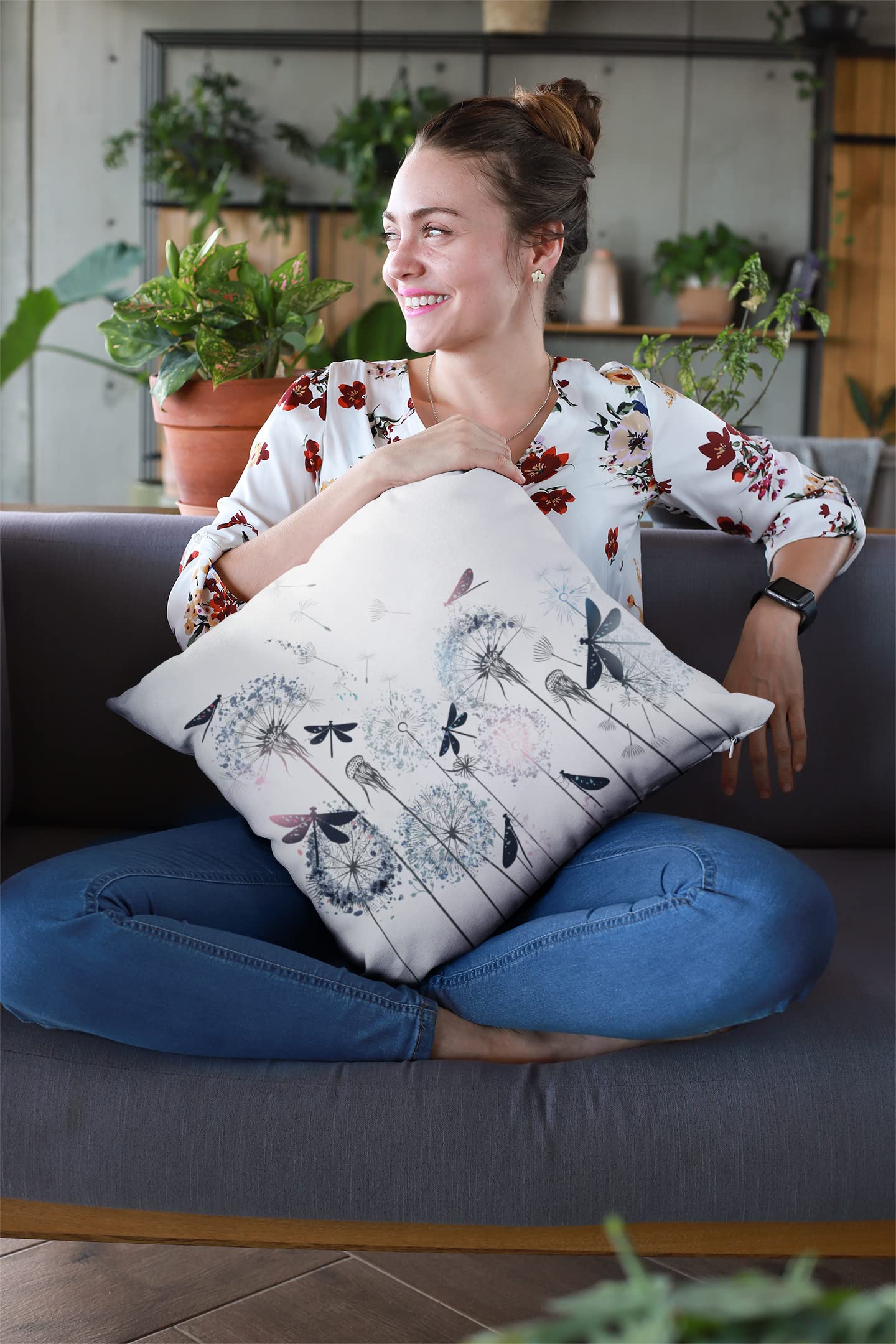 Elegant Dragonfly Decorative Throw Pillow Covers 18x18 Inch - Square Cushion Covers for Sofa, Couch, Bedroom & Patio - Soft Home Decor Accent Pillow Cases for Living Room, Outdoor & Indoor Use