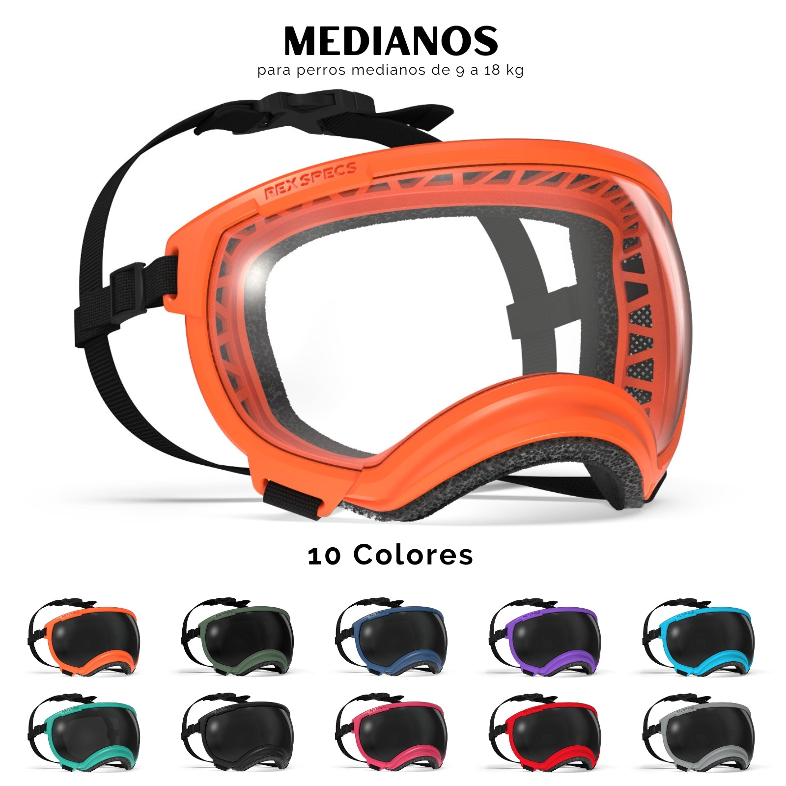 Rex Specs V2 Dog Goggles - Protective Eyewear for Medium Dogs 9-18 kg (18-40 lbs) - Perfect for Hiking, Running & Outdoor Adventures