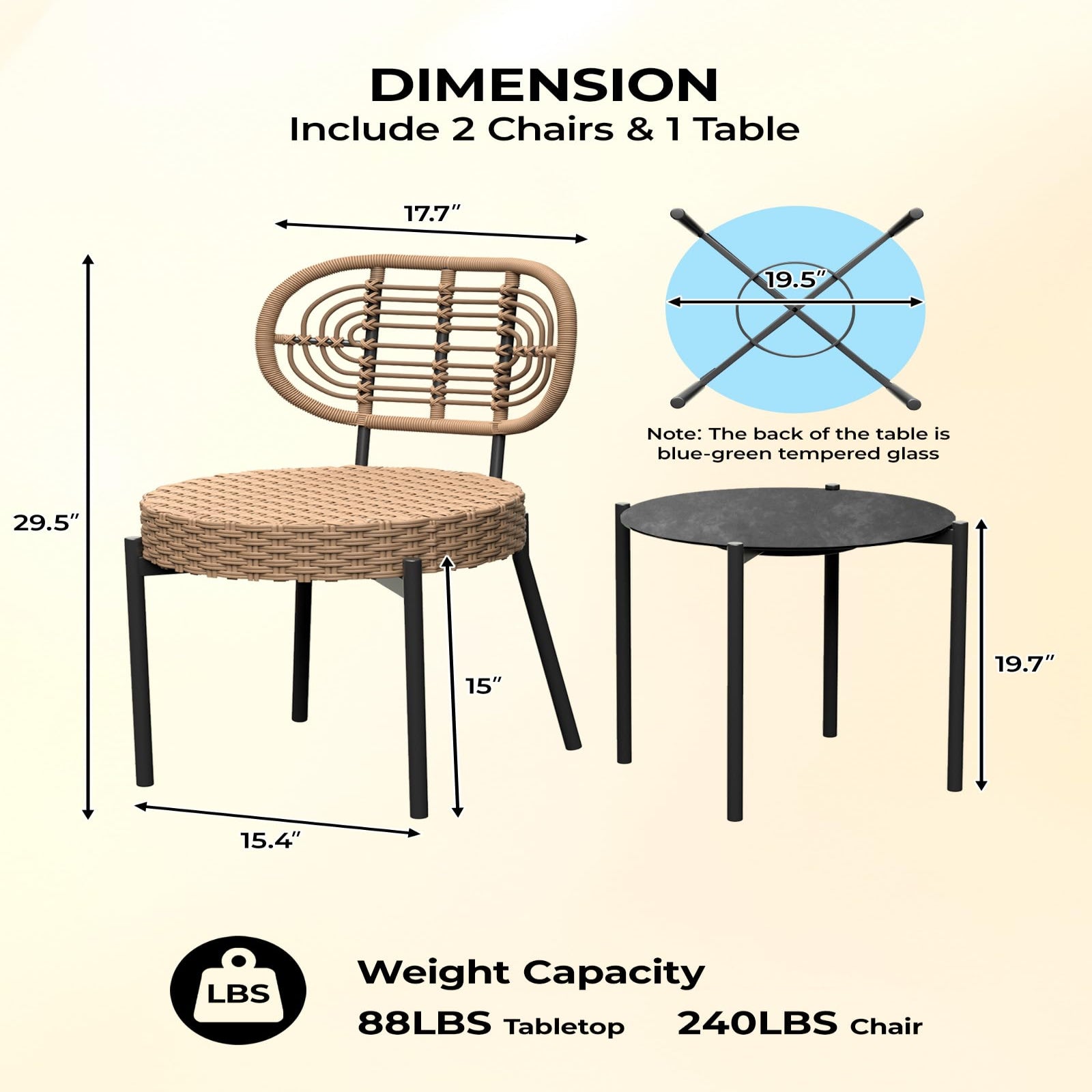 GARVEE 3-Piece Patio Bistro Set - Outdoor Wicker Chairs with Glass Table - Rattan Furniture for Patio, Deck, Backyard, Garden - Black & Brown - Perfect for Relaxing, Dining & Entertaining Outdoors