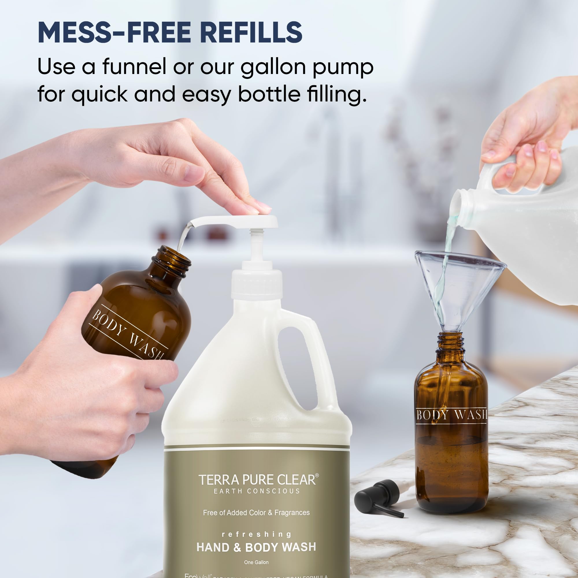 Terra Pure Clear Fragrance-Free Gallon Hand & Body Wash (4 Pack) - Gentle Cleansing for Sensitive Skin, Ideal for Home, Spa & Commercial Use