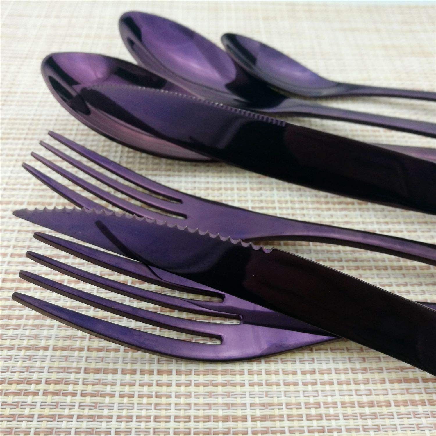 20-Piece Stainless Steel Flatware Set - Shiny Purple Plated Silverware Cutlery Set for 4, Durable & Elegant Dining Utensils - Perfect for Dinner Parties, Weddings, and Everyday Use