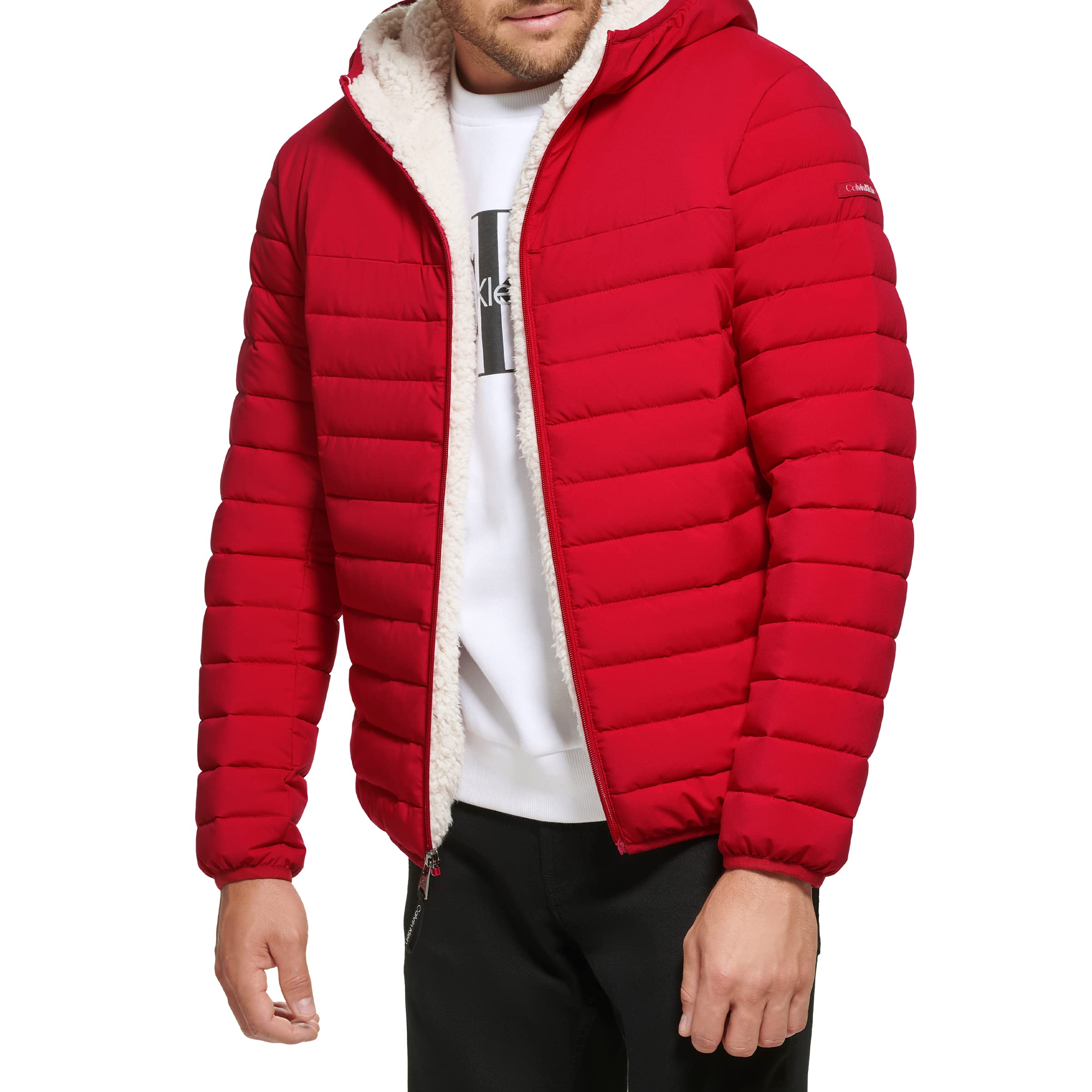 Calvin Klein Men's Mid-Weight Sherpa Lined Puffer Jacket - Warm Winter Coat for Outdoor Activities & Casual Wear