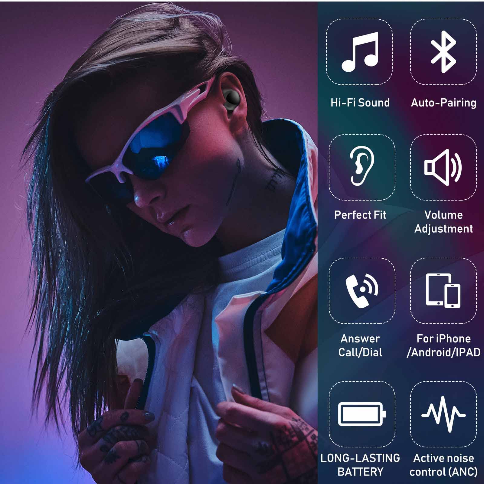 UrbanX Street Buds Plus True Wireless Earbuds for Computer - Bluetooth 5.0 with Hands-Free Controls & Wireless Charging Case (Black) - Perfect for Work Calls, Gaming & Music Streaming
