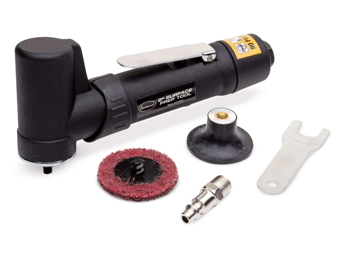Eastwood 2 Inch Air Pneumatic Orbital Sander - 90 Degree Right Angle Disc Grinder & Polisher for Metal, Wood & Auto Body Surface Prep | Perfect for DIY, Woodworking & Automotive Restoration Projects
