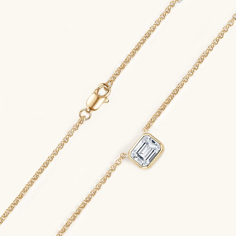 Timeless Emerald Cut Moissanite Bezel Pendant Necklace - 14K Gold Plated Dainty Jewelry for Women, Elegant Gift for Anniversary & Valentine's Day