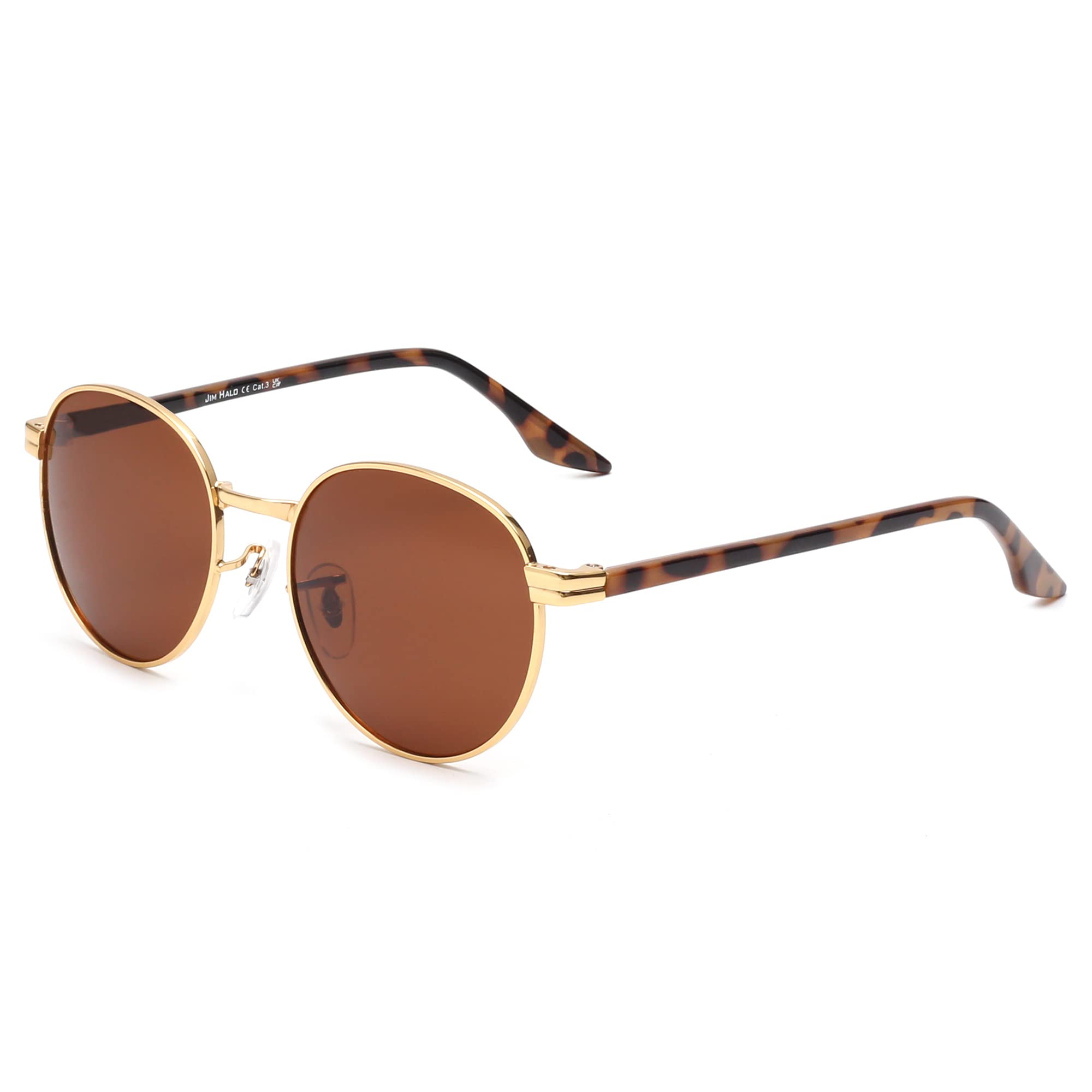 JIM HALO Retro Round Polarized Sunglasses for Men & Women - Vintage Metal Circle Frame UV Protection Shades - Perfect for Driving, Beach, and Outdoor Activities