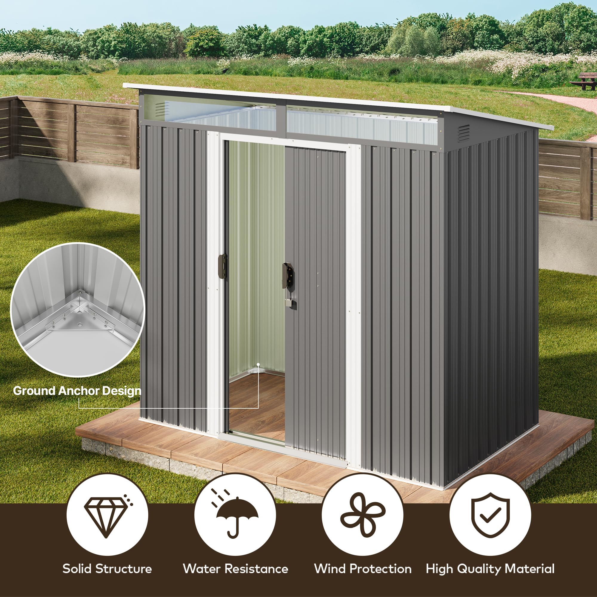 Gizoon 6x4 ft Metal Outdoor Storage Shed with Sliding Lockable Doors & Transparent Panel Windows - Durable Garden Shed for Tools, Bikes & Backyard Storage - Perfect for Patio, Yard & Outdoor Organization (Dark Gray)