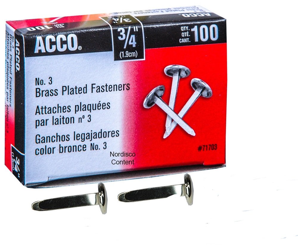 ACCO Brass Paper Fasteners 3/4 Inch - Gold Plated Metal Fasteners (100 Count/Box) for Office Documents, School Projects & Crafting