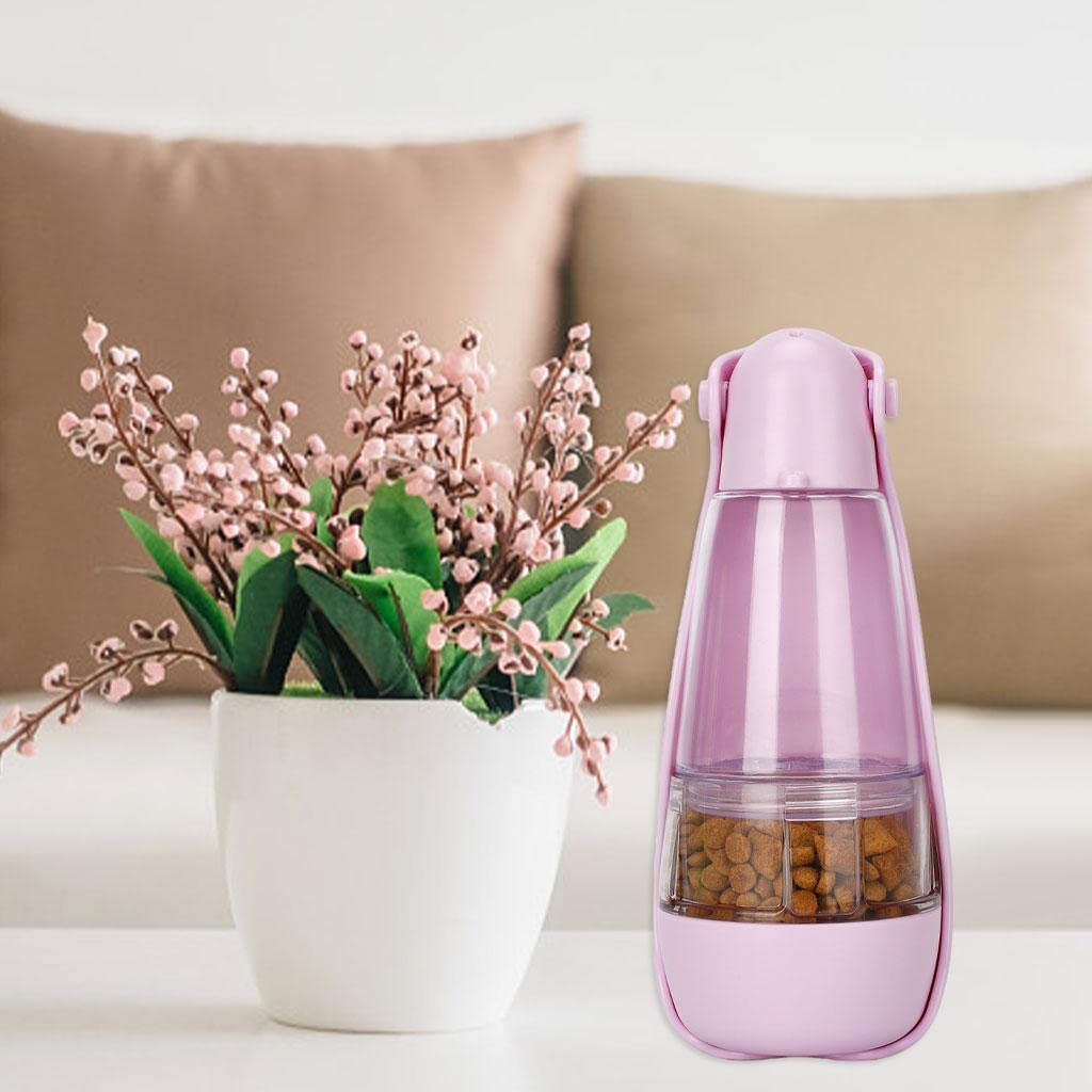 Enakshi Portable Dog Water Bottle with Tray - Leak-Proof Pet Travel Cup for Dogs & Cats - Outdoor Hiking, Walking, Camping Accessories - Pink Pet Food & Water Dispenser | Perfect for Travel, Park Visits & Daily Walks