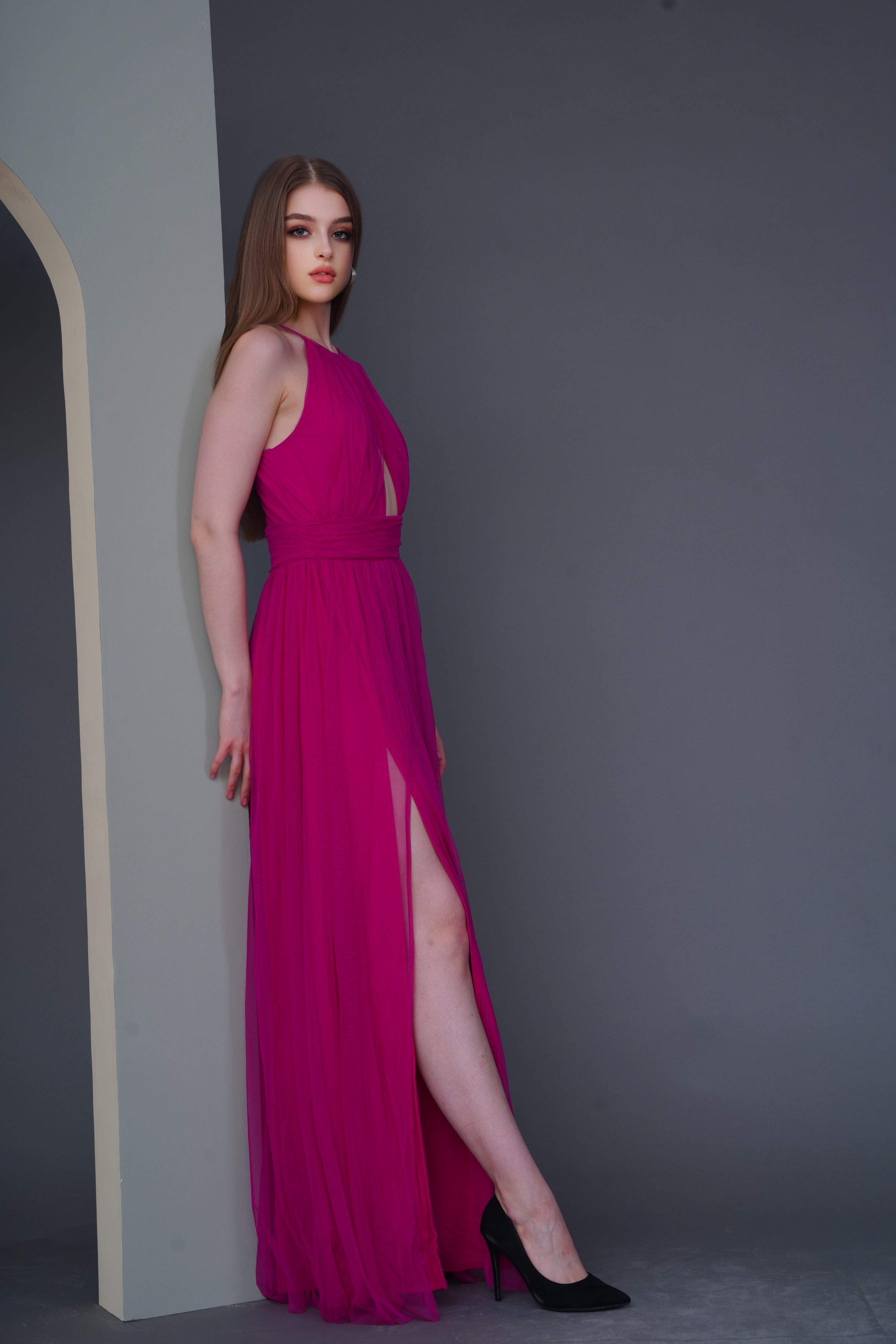 Alicia Women's Bright Pink Maxi Dress - Elegant Long Flowy Summer Dress for Beach, Wedding & Party Occasions