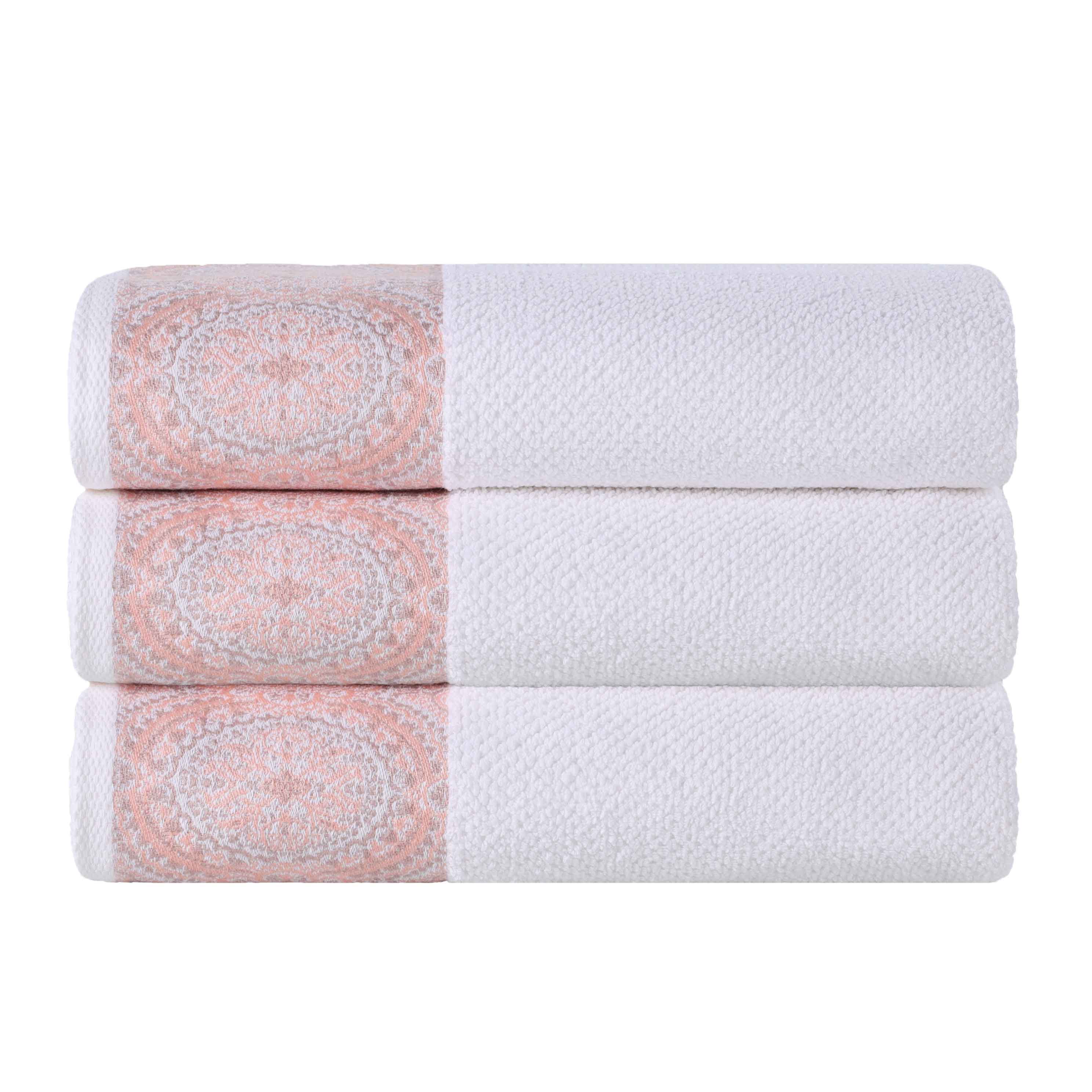 Premium Medallion Cotton Jacquard Bath Towels Set of 3 - Ultra Soft & Absorbent Luxury Towels for Spa, Bathroom & Beach Use