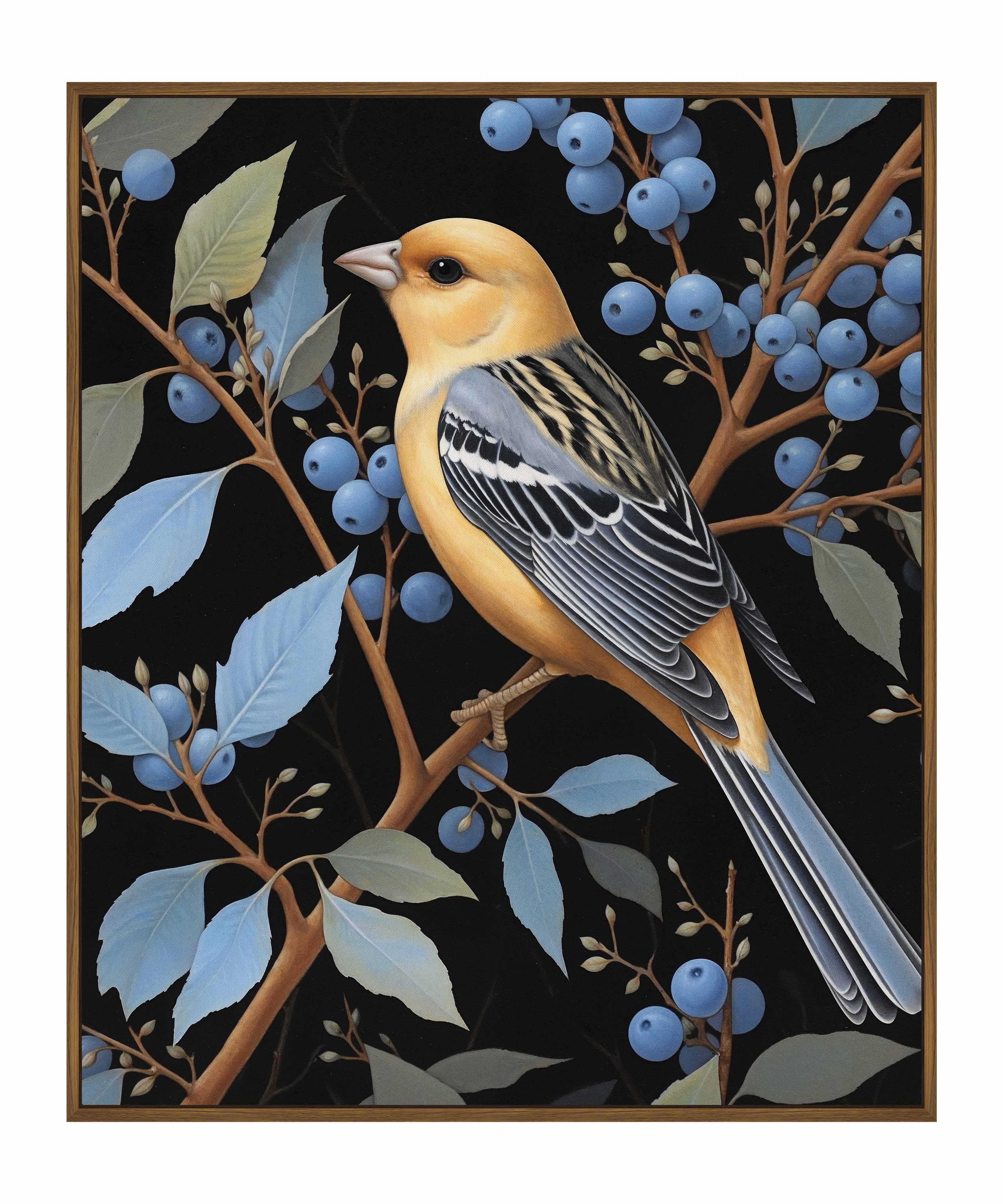 Bounty of Blue Oriole Amidst Berries Gallery Wrapped Canvas - Stunning Nature Wall Art for Living Room, Bedroom & Office Decor