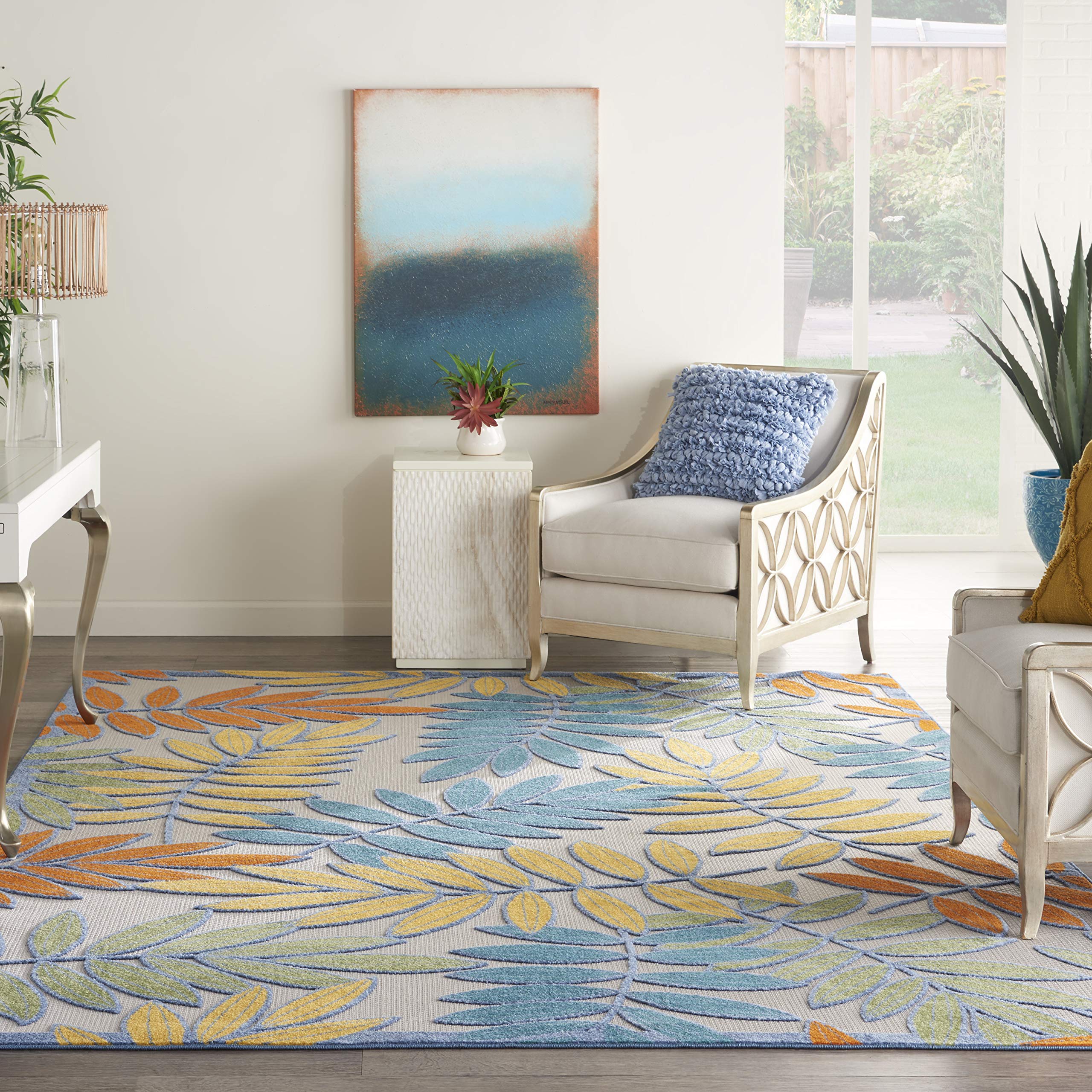 Nourison Aloha Hawaiian Tropical Floral Area Rug - Soft Non-Slip Living Room Bedroom Decor for Beach House & Boho Style Homes