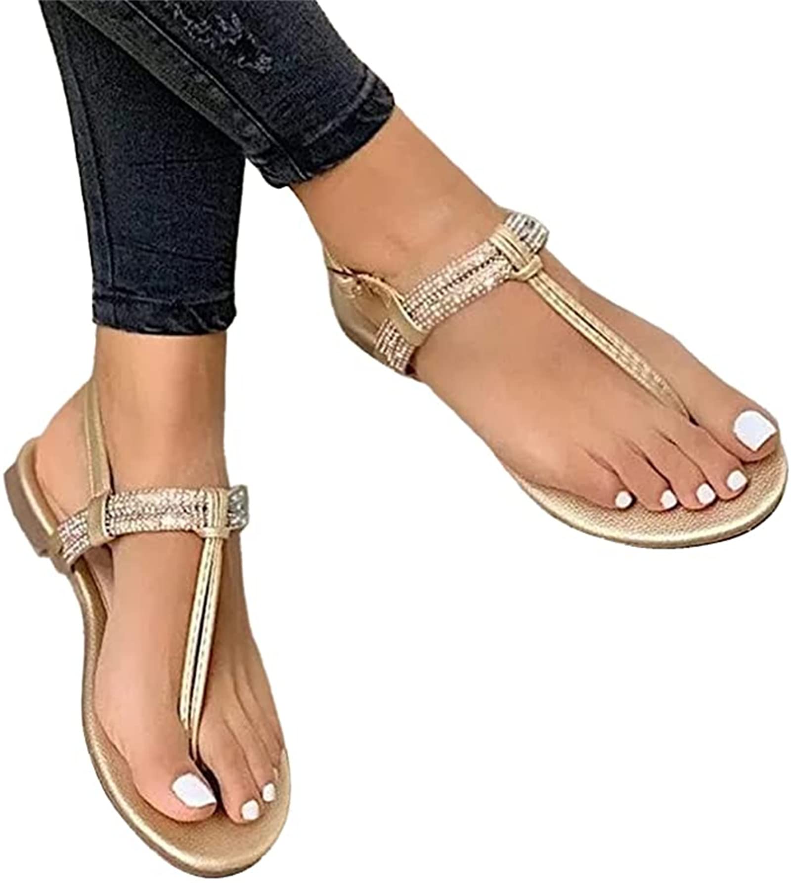 Women's Dressy Summer Sandals - Comfortable Strappy Flat T-Strap Gladiator Beach Sandals for Casual Wear | Perfect for Vacation, Beach Outings & Summer Fashion