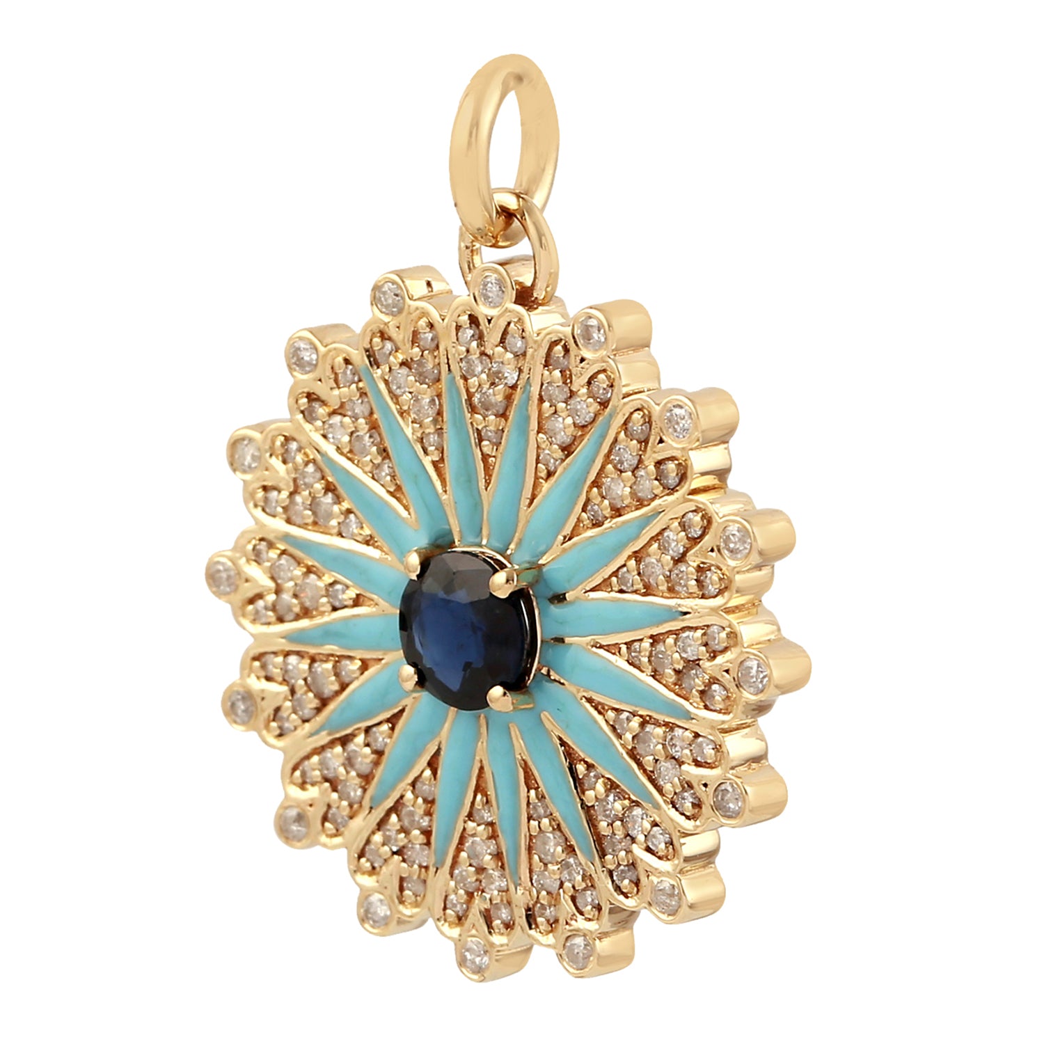 14K Yellow Gold Blue Sapphire Pave Diamond Star Enamel Pendant Necklace - Perfect for Anniversary Gifts, Birthday Presents & Special Occasions