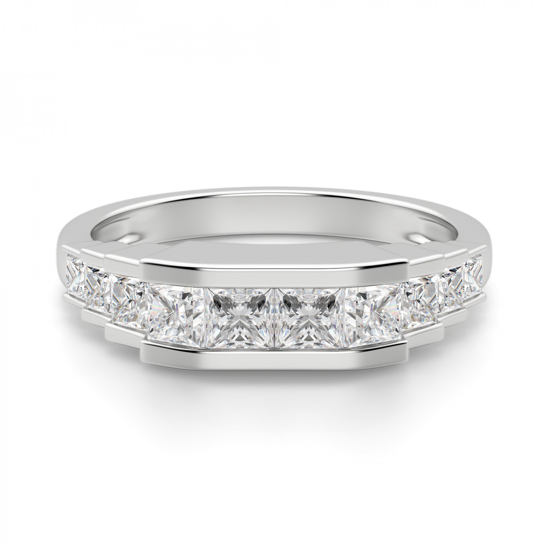 1.50TCW Princess Cut Cubic Zirconia Men's Wedding Band Ring - Gemonite Cinderella Staircase Design for Anniversary, Birthday Gift for Him - Perfect for Proposals, Engagements & Special Occasions
