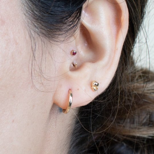 14K Yellow Gold Ruby Ear Cuff - Elegant Dainty Cartilage Earring for Women - Perfect for Parties, Weddings & Everyday Wear