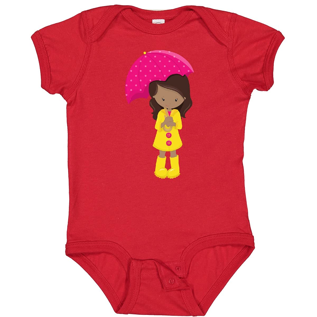 Inktastic African American Girl in Raincoat with Umbrella Baby Bodysuit - Cute Infant Outfit for Rainy Days, Playdates & Photo Shoots