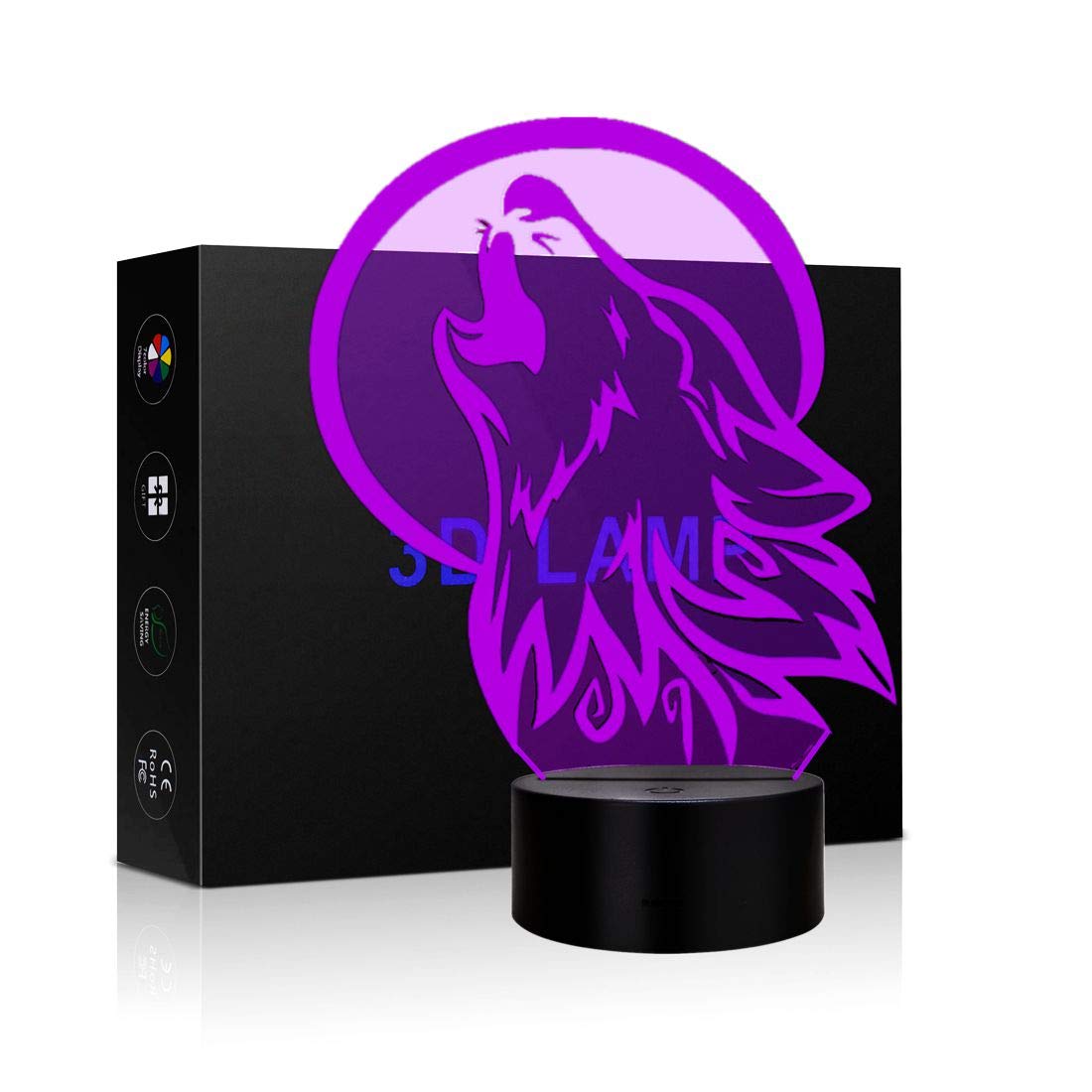 3D Wolf Night Light - Touch Control LED Table Lamp with 7 Color Changing Modes, Animal Figure Desk Lamp for Kids Room Decor, Perfect as Children's Bedside Light & Holiday Gift for Family (Langtou) - Ideal for Nursery, Bedroom, Birthday Party & Christmas Decorations