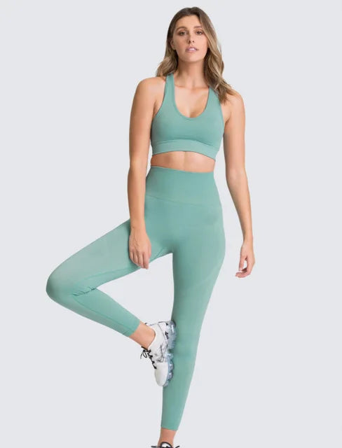 2pcs Women's Seamless Hyperflex Workout Outfits - Long Sleeve Crop Top & High Waist Leggings for Yoga, Gym & Running | Athletic Sportswear for Women | Perfect for Fitness, Training & Active Lifestyle