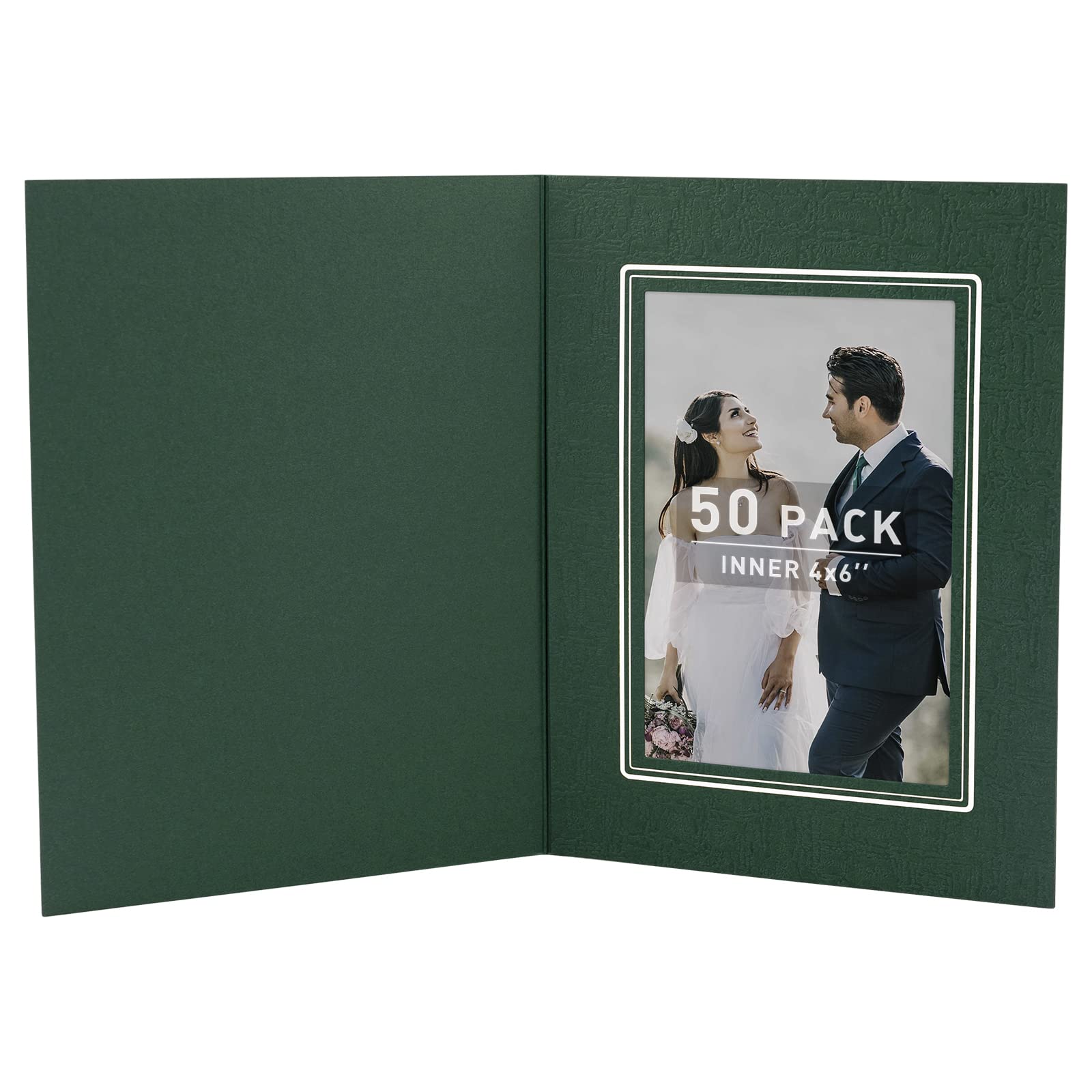 50 Pack 4x6 Photo Folders - Golden State Art Cardboard Picture Frames & Greeting Cards for Special Occasions (Graduation, Wedding, Christmas) - Atrovirens/Silver Lining | Perfect for Photo Displays, Invitations & Memory Keepsakes