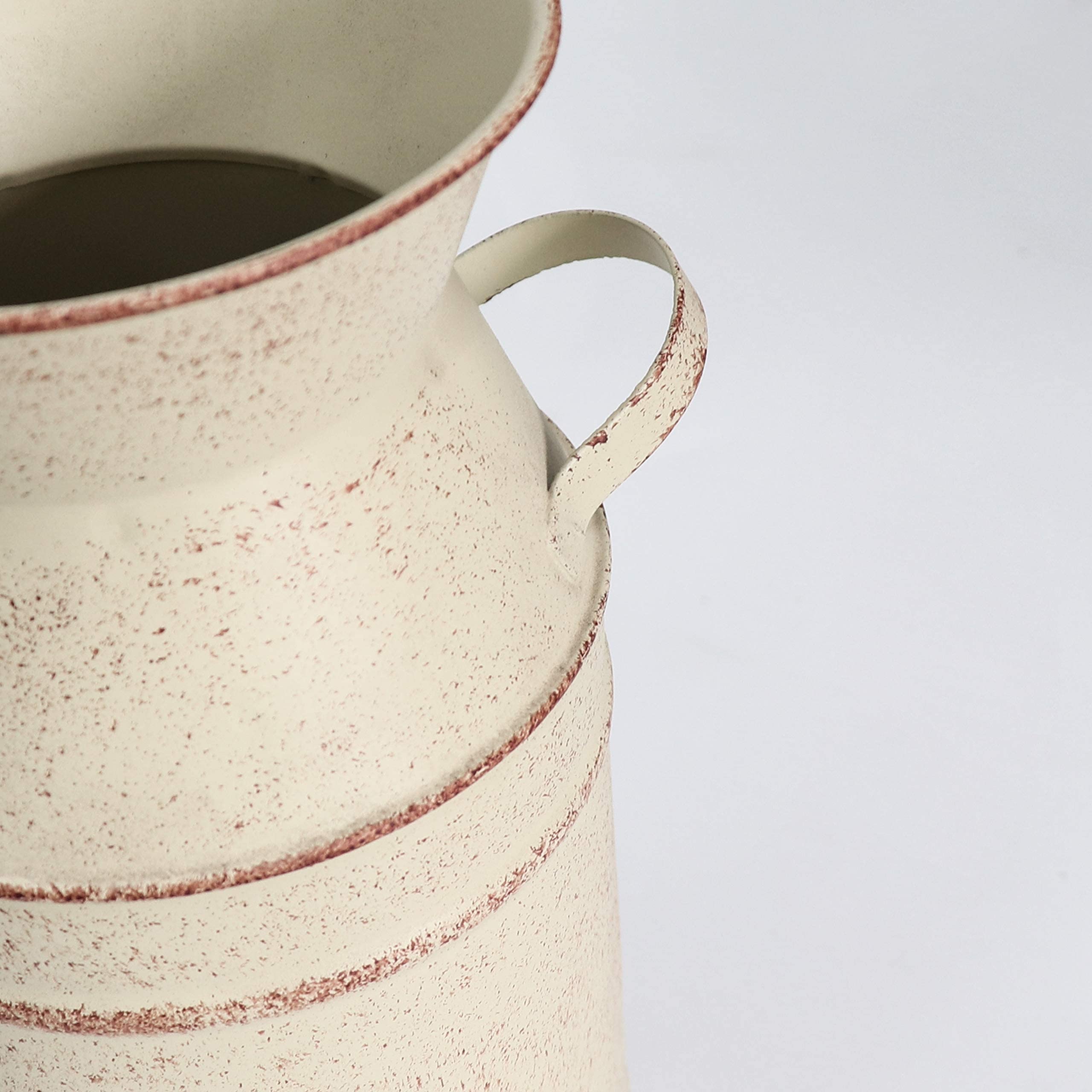 Rustic Beige Flower Vase for Centerpieces - Small Farmhouse Galvanized Milk Can with Handle - 7.5 Inch Height - Perfect for Bathroom Decor, Wedding Centerpieces & Farmhouse Home Decor