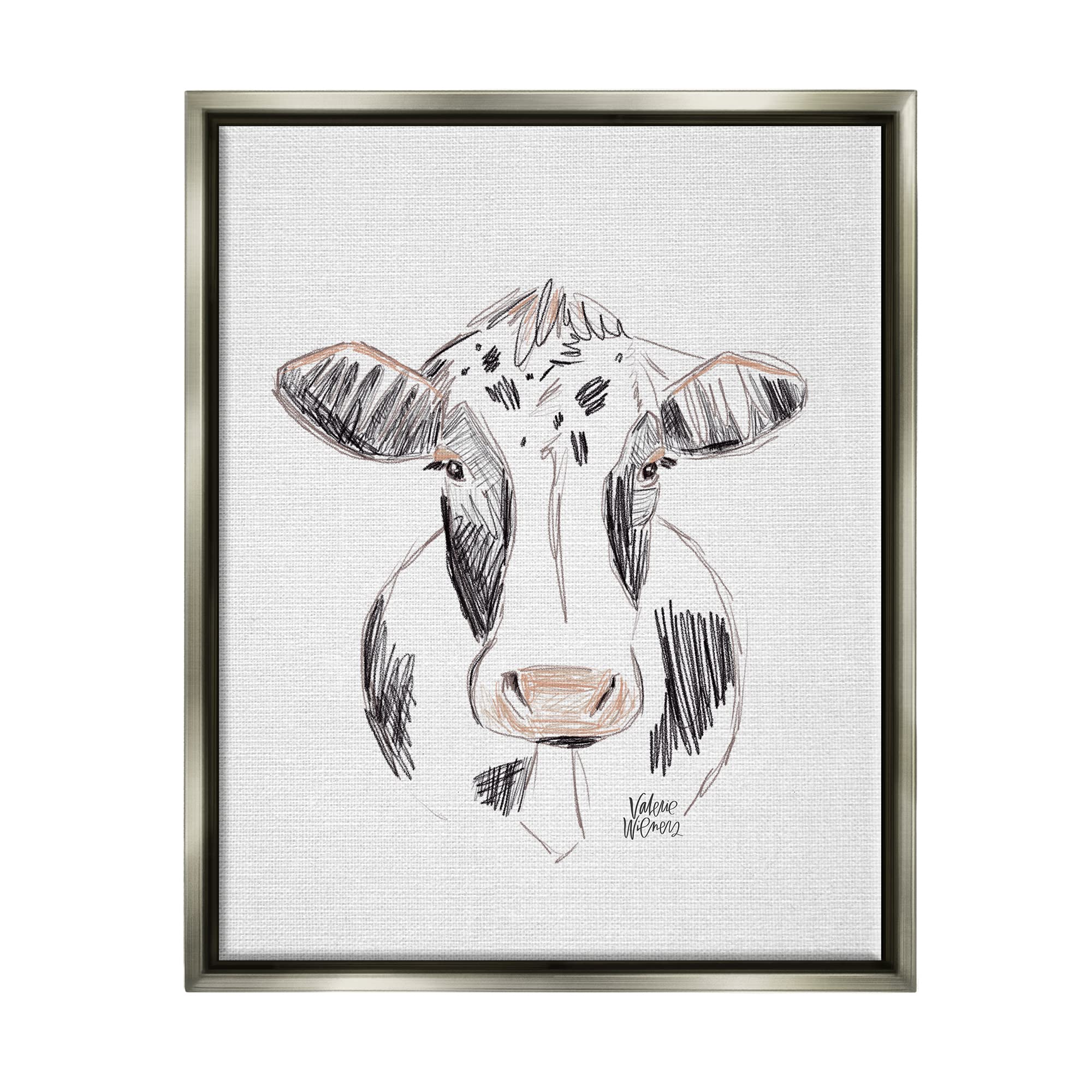 Stupell Industries Dairy Cow Farm Animal Sketch Style Drawing by Valerie Wieners - Rustic Farmhouse Wall Art for Kitchen, Nursery & Country Home Decor