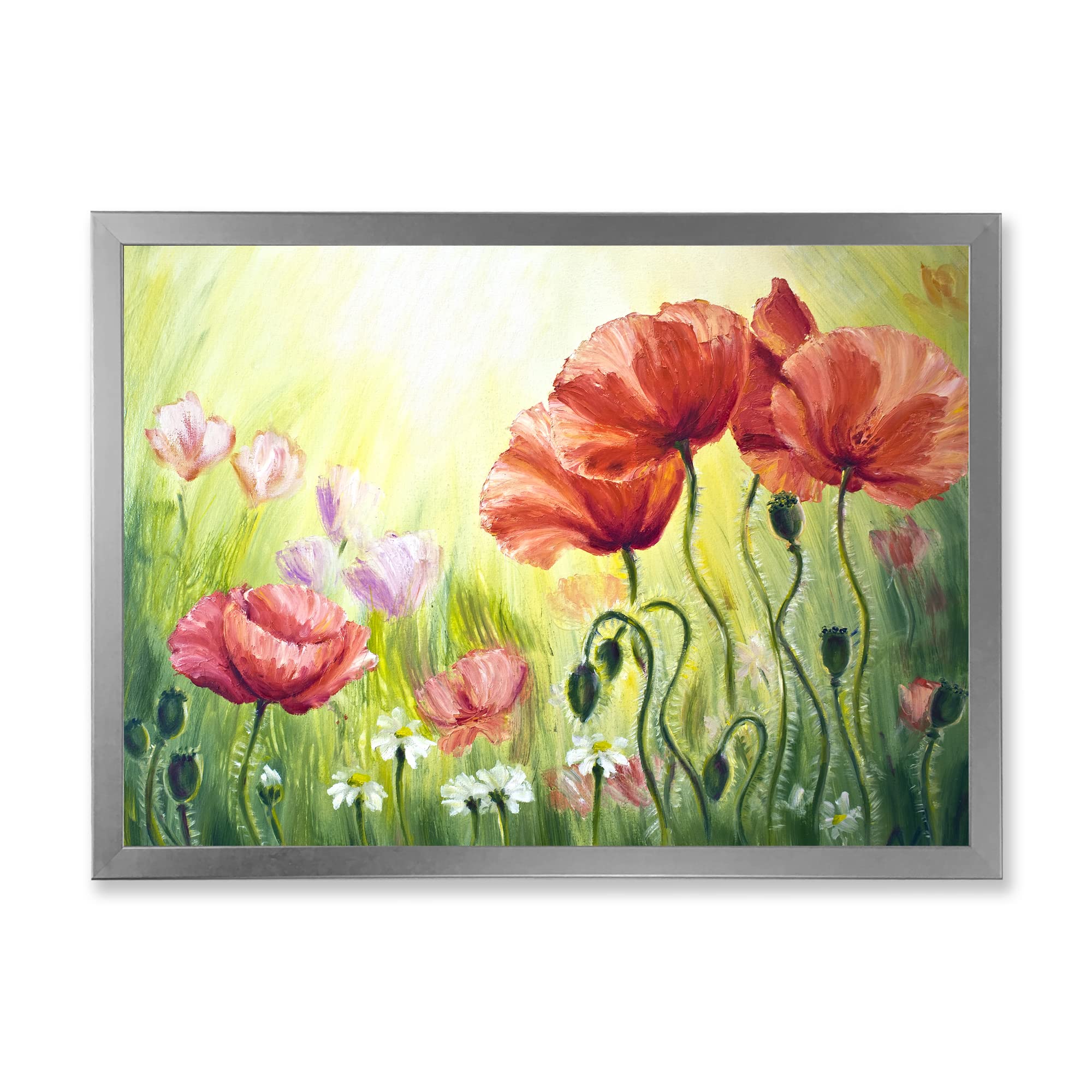 DesignQ Blossoming Poppies In The Morning Traditional Framed Wall Art - Vintage Floral Home Decor for Living Room, Bedroom & Office