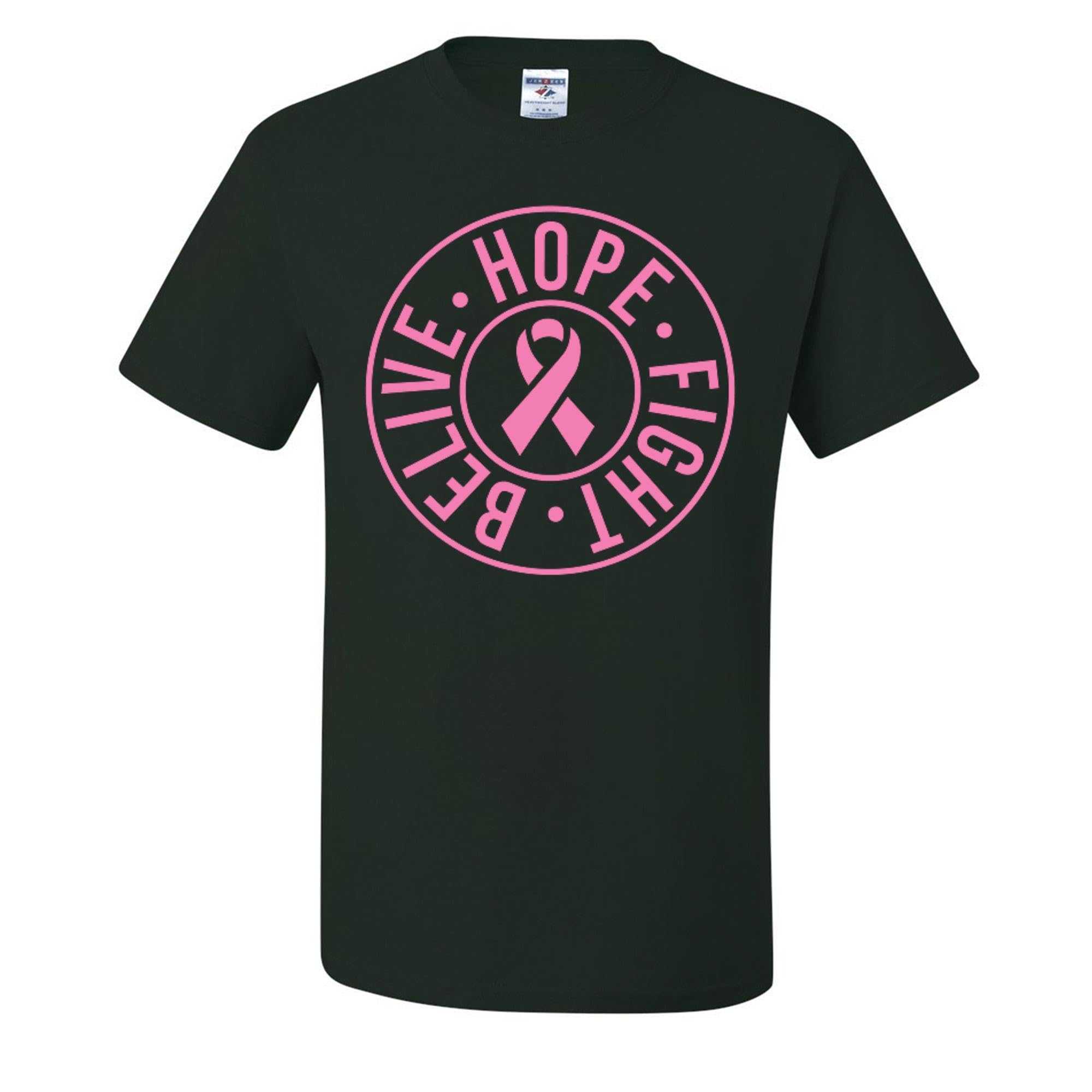 Wild Custom Apparel - Believe Hope Fight Breast Cancer Awareness Graphic Men's T-Shirt - Support Cancer Awareness & Show Solidarity - Perfect for Fundraisers, Survivor Events & Everyday Wear