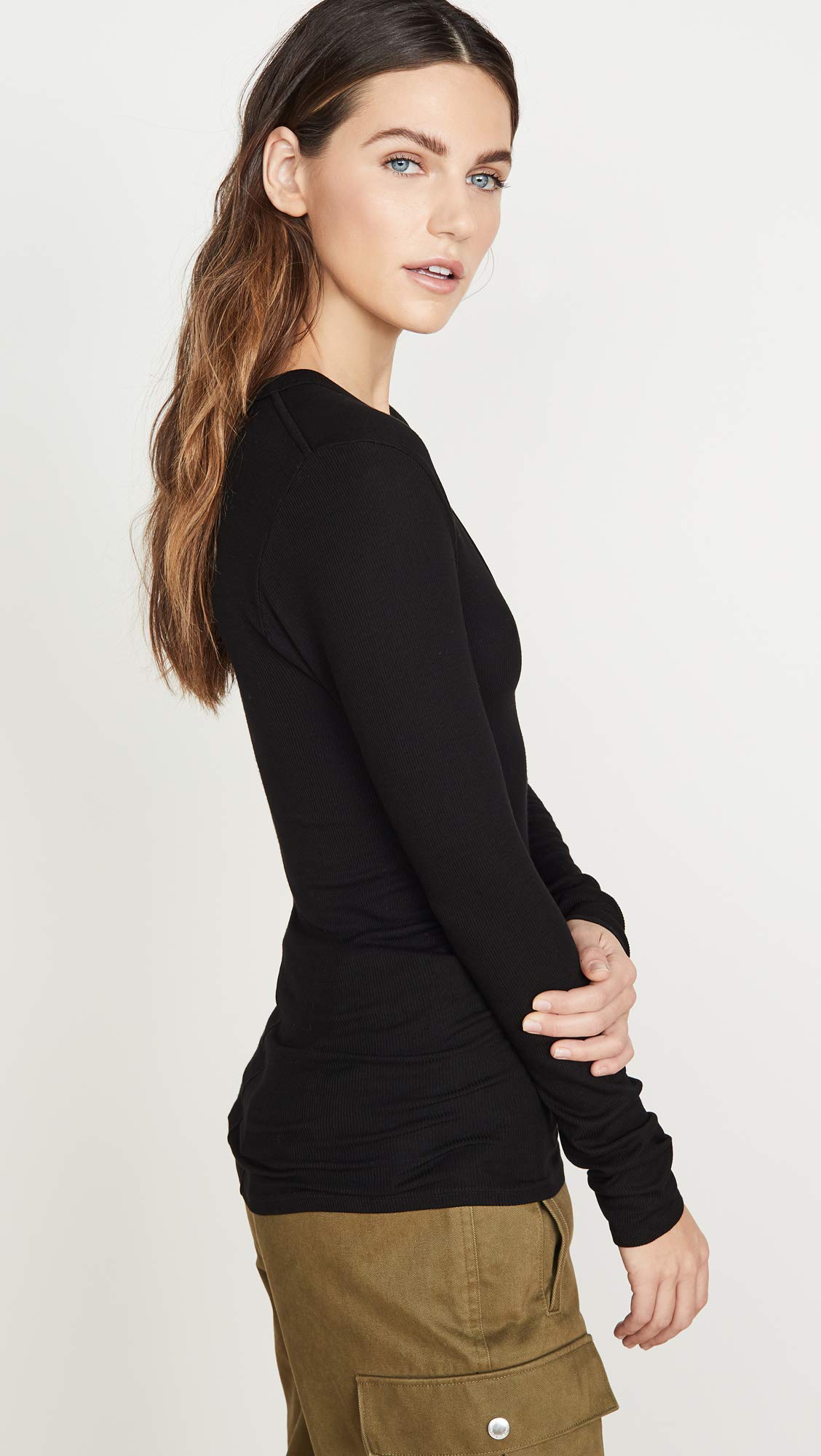 Enza Costa Women's Stretch Silk Rib Fitted Long Sleeve U-Neck Top | Soft & Comfortable Blouse for Work, Date Night & Casual Outfits