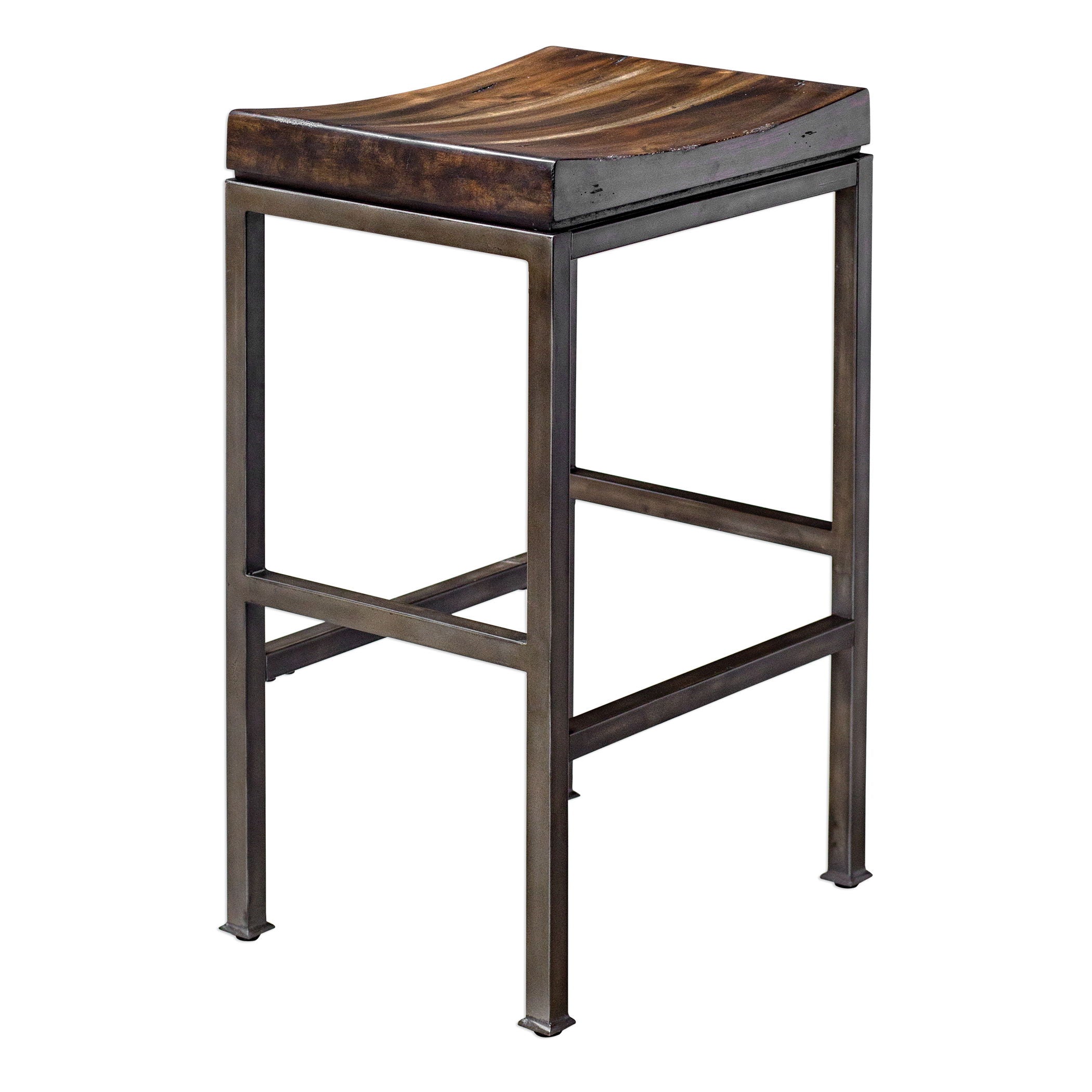 Beck Industrial Bar Stool - Heavy Duty Metal Frame with Wooden Seat in Brown, Dark & Black Colors - Perfect for Home Bars, Kitchen Islands & Commercial Use