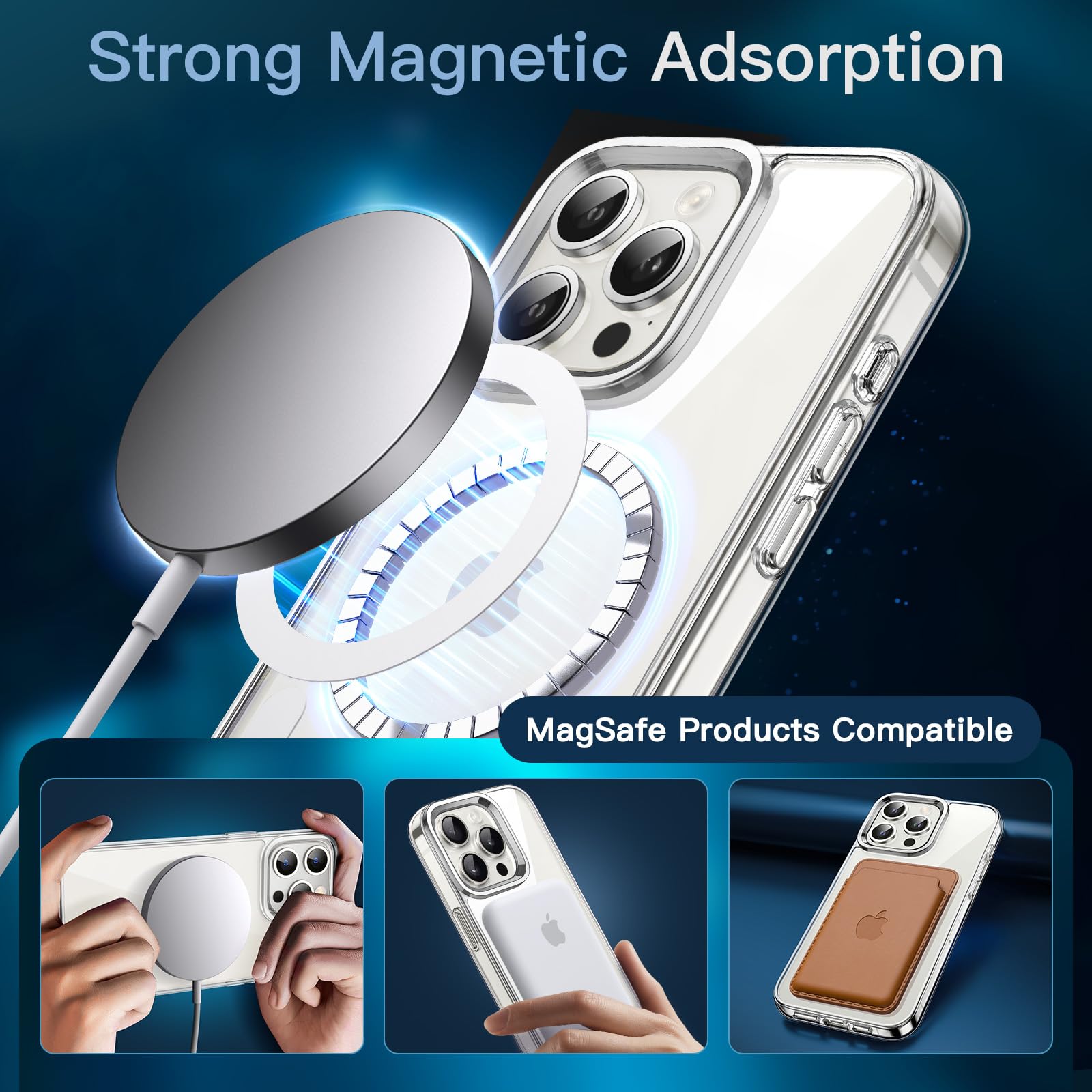 JETech 3 in 1 Magnetic Case for iPhone 15 Pro Max 6.7-Inch - Shockproof Bumper Phone Cover with 2 Pack Tempered Glass Screen Protectors, Magsafe Compatible (Clear) | Perfect for Work, Travel & Everyday Protection